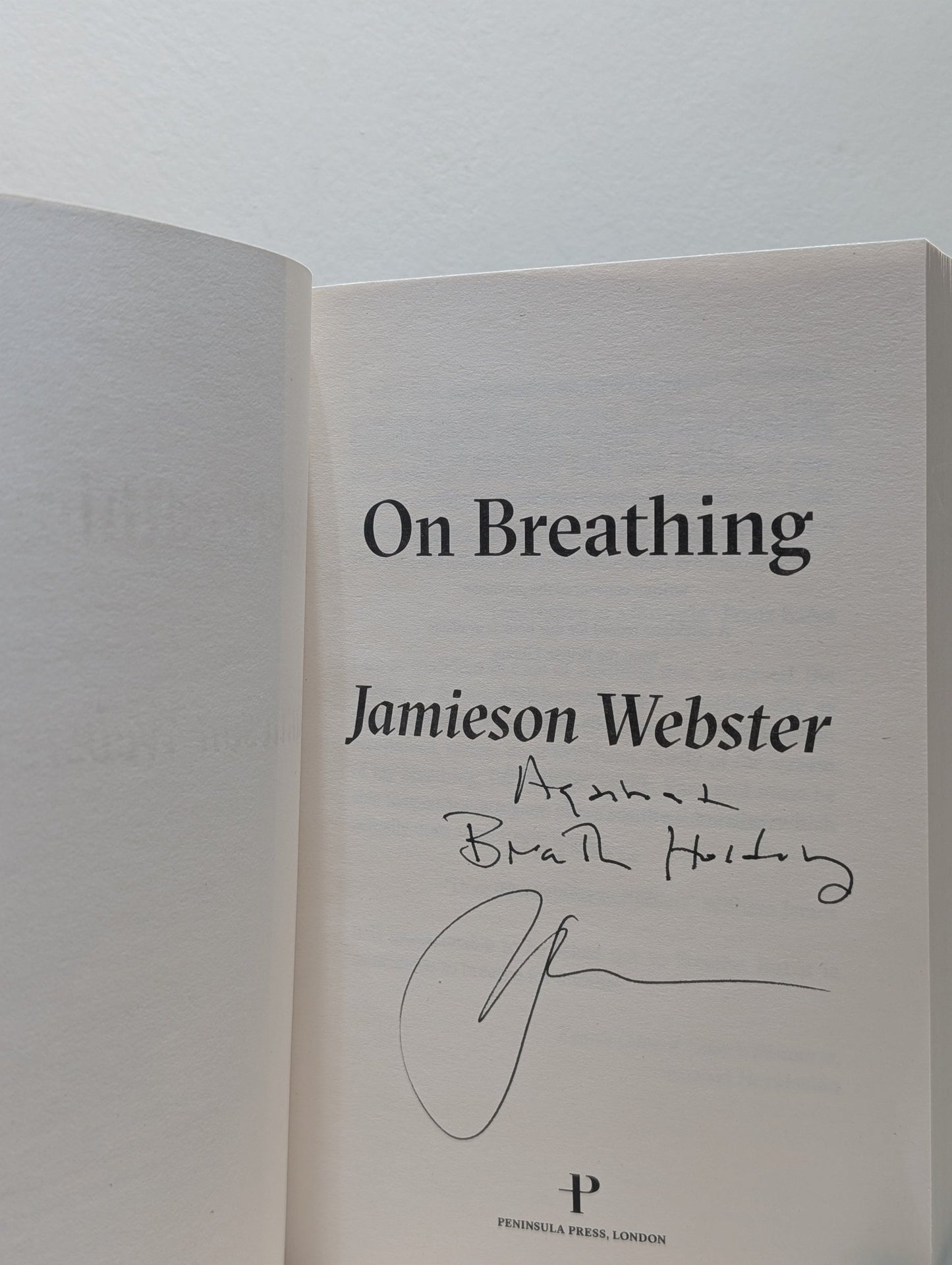 On Breathing by Jamieson Webster (Signed First Edition) - Fialta Books