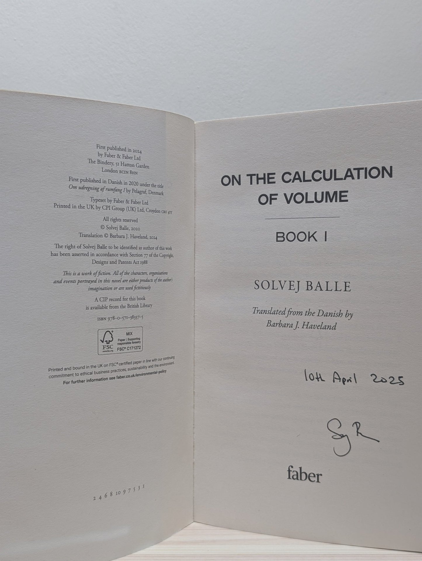 On the Calculation of Volume I by Solvej Balle (Signed First Edition) - Fialta Books