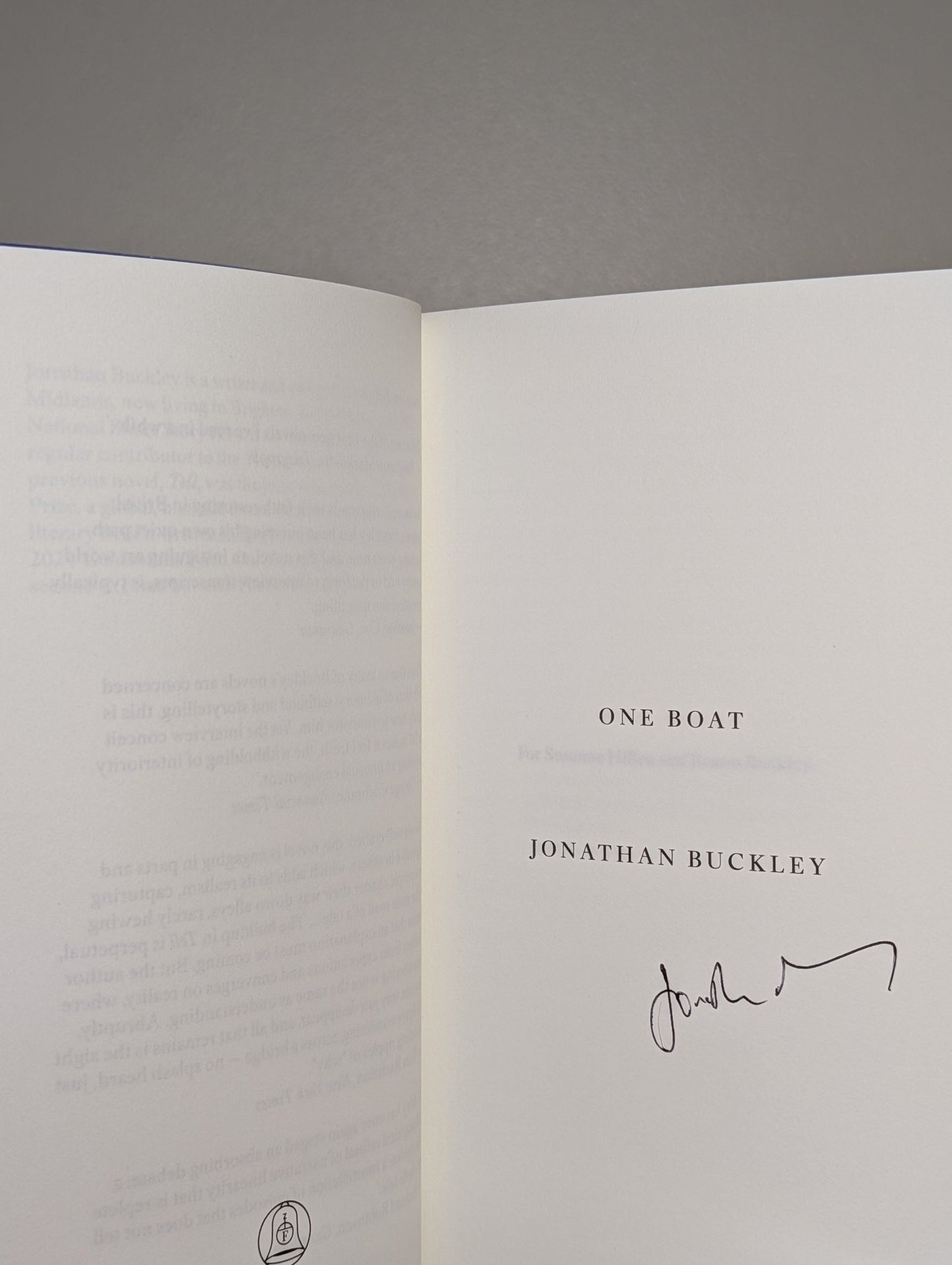 One Boat by Jonathan Buckley (Signed) - Fialta Books