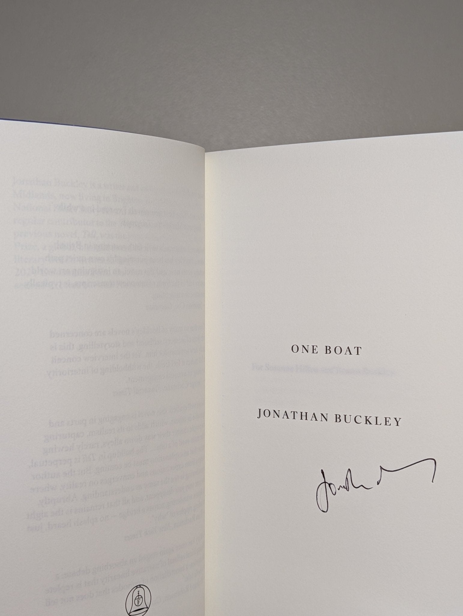 One Boat by Jonathan Buckley (Signed) - Fialta Books