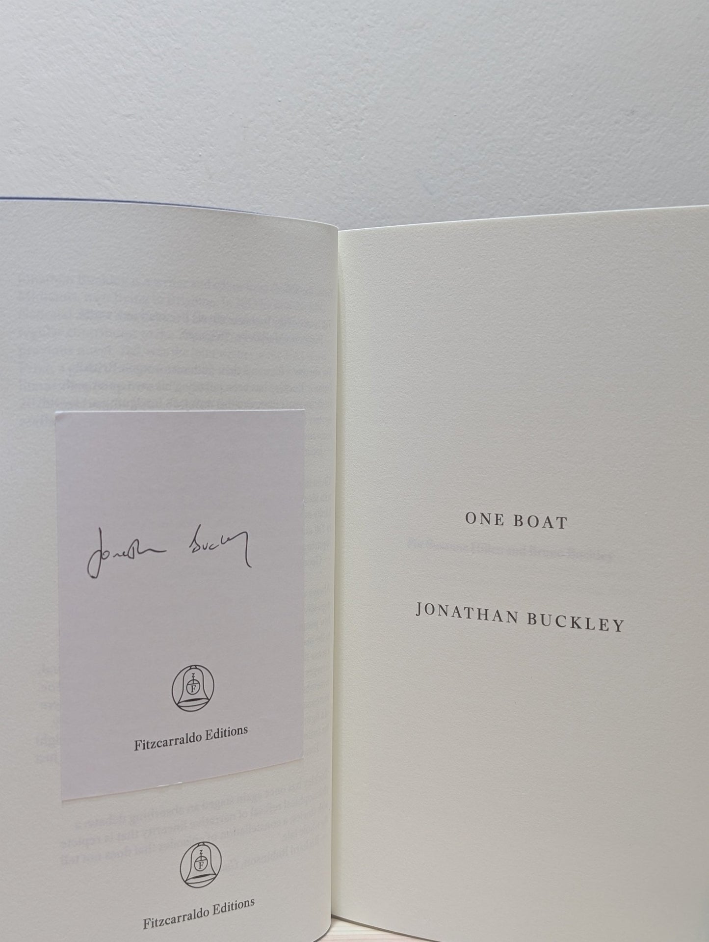 One Boat by Jonathan Buckley (Signed First Edition) - Fialta Books