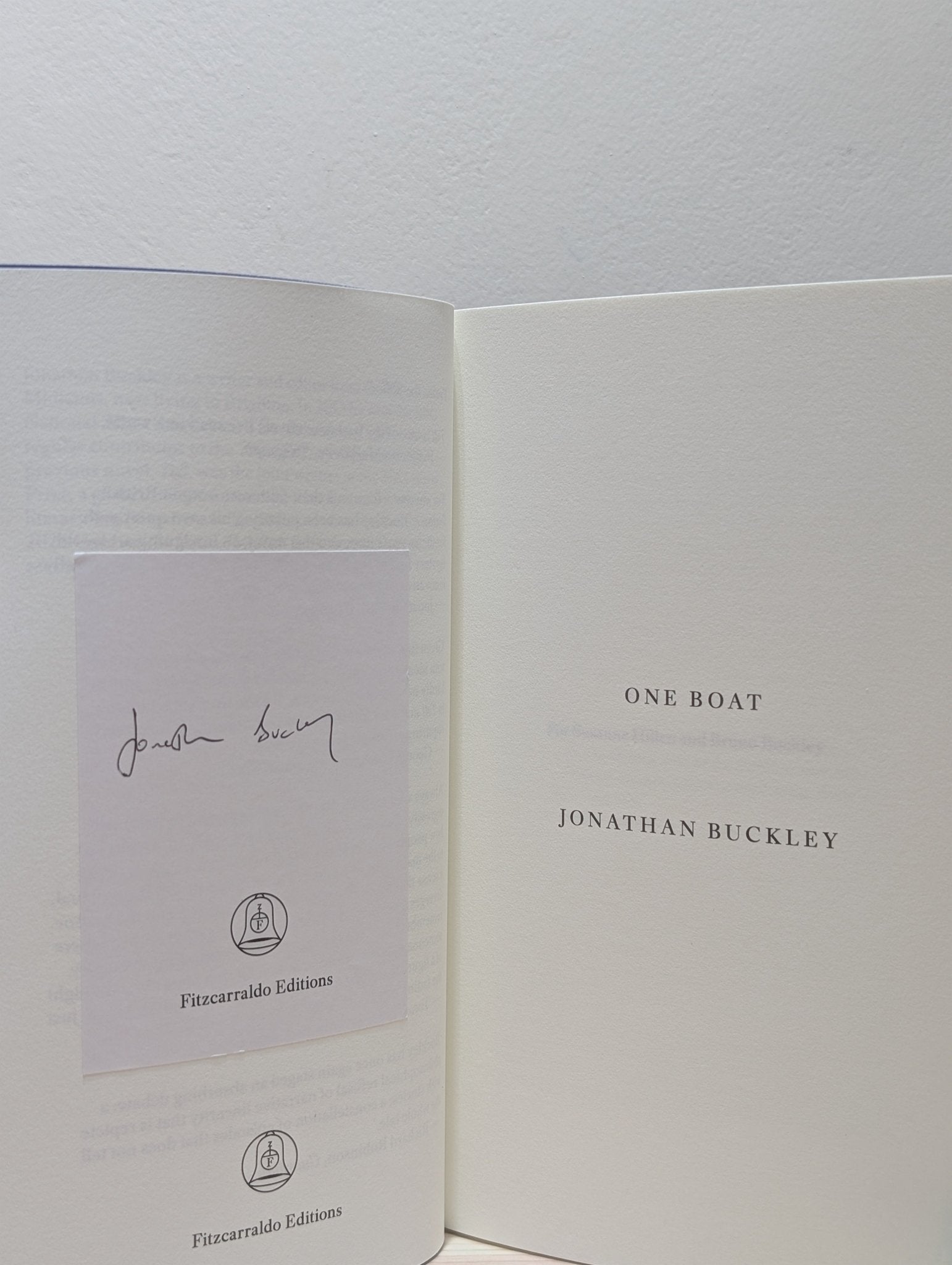 One Boat by Jonathan Buckley (Signed First Edition) - Fialta Books