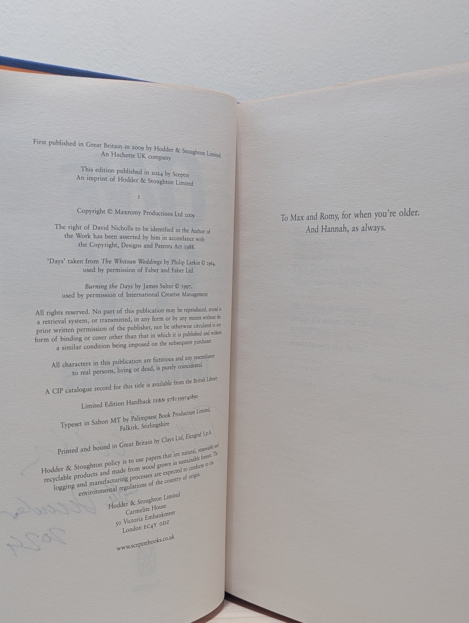 One Day by David Nicholls (Signed Dated Collector's Edition) - Fialta Books