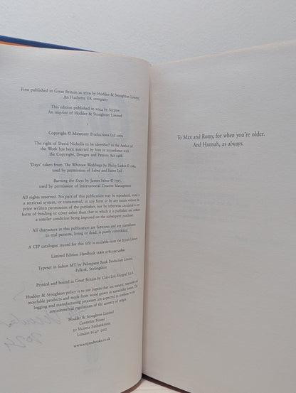 One Day by David Nicholls (Signed Dated Collector's Edition) - Fialta Books