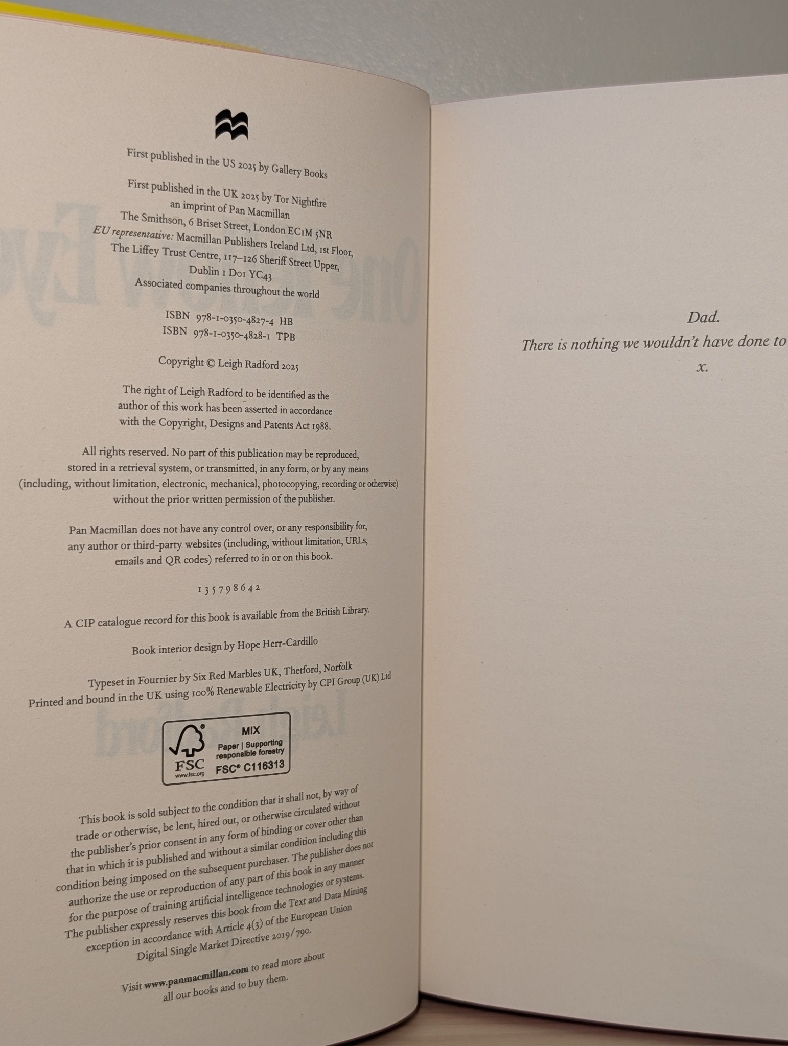 One Yellow Eye by Leigh Radford (Signed First Edition with sprayed edges) - Fialta Books