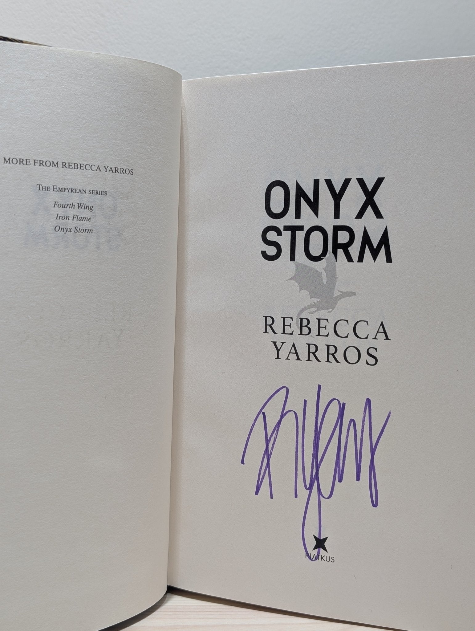 Onyx Storm: The Empyrean 3 by Rebecca Yarros (Signed First Edition imperfect) - Fialta Books