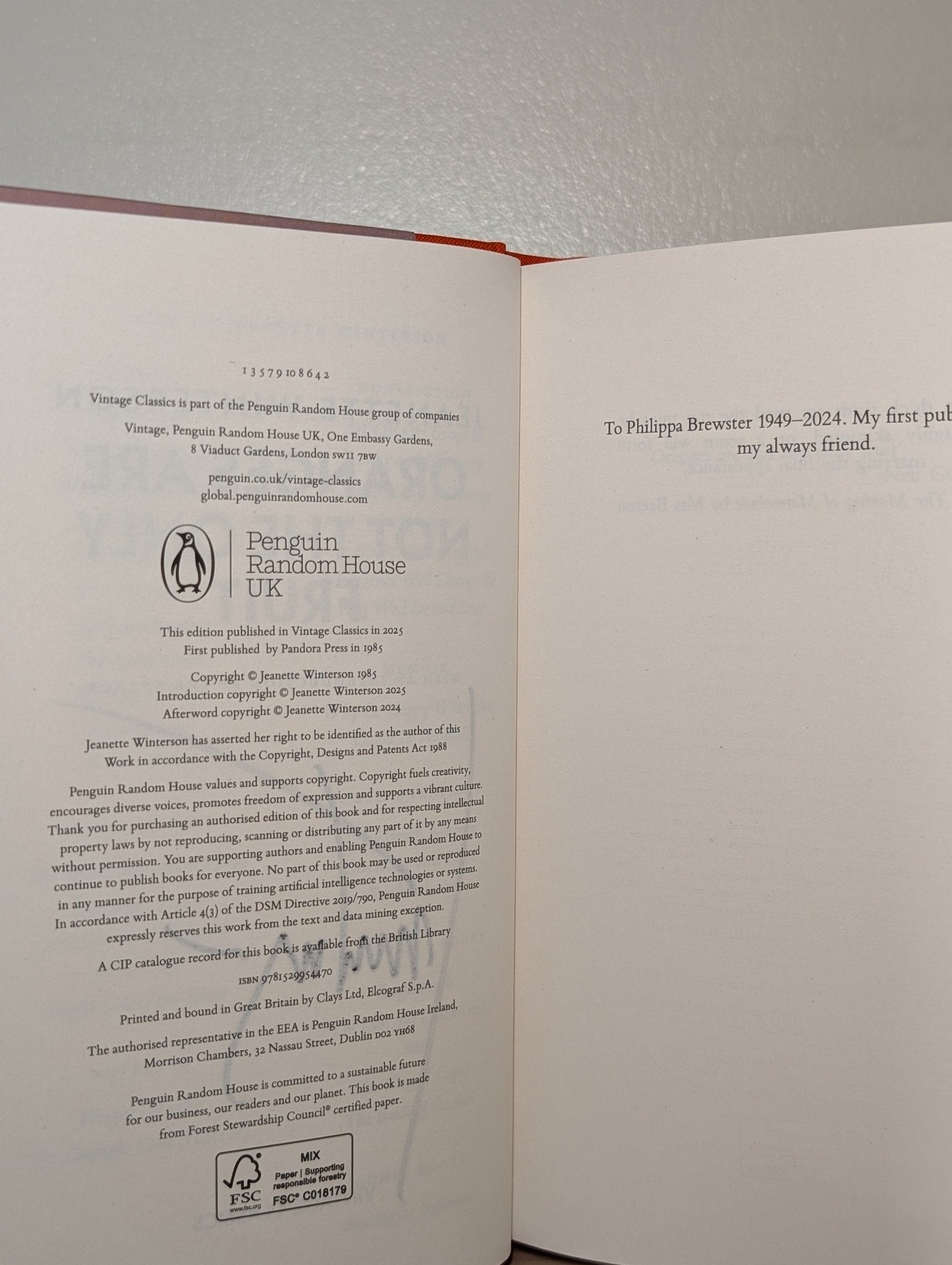 Oranges Are Not The Only Fruit by Jeanette Winterson (Signed Vintage Edition) - Fialta Books