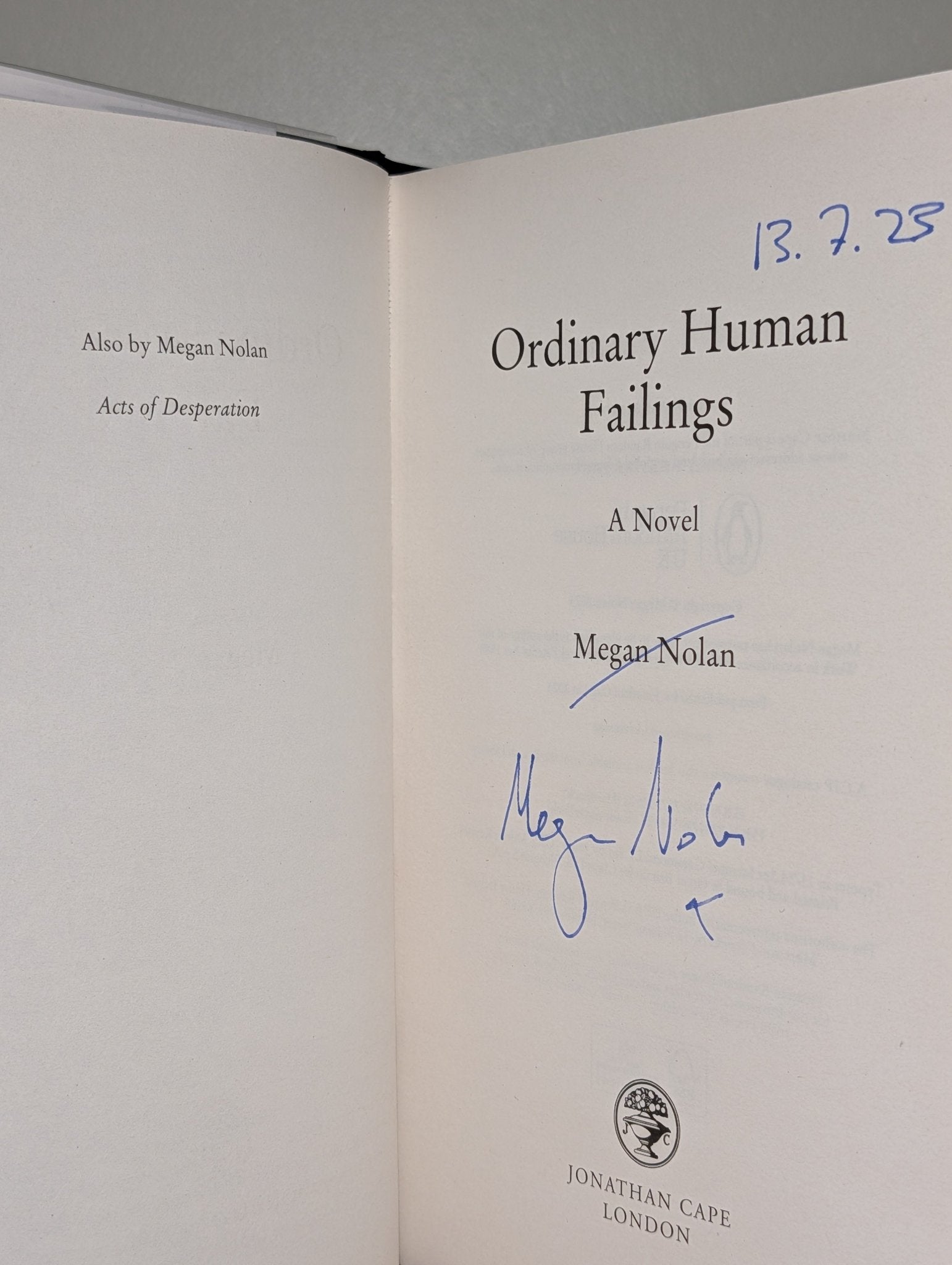Ordinary Human Failings by Megan Nolan (Signed Dated First Edition) - Fialta Books
