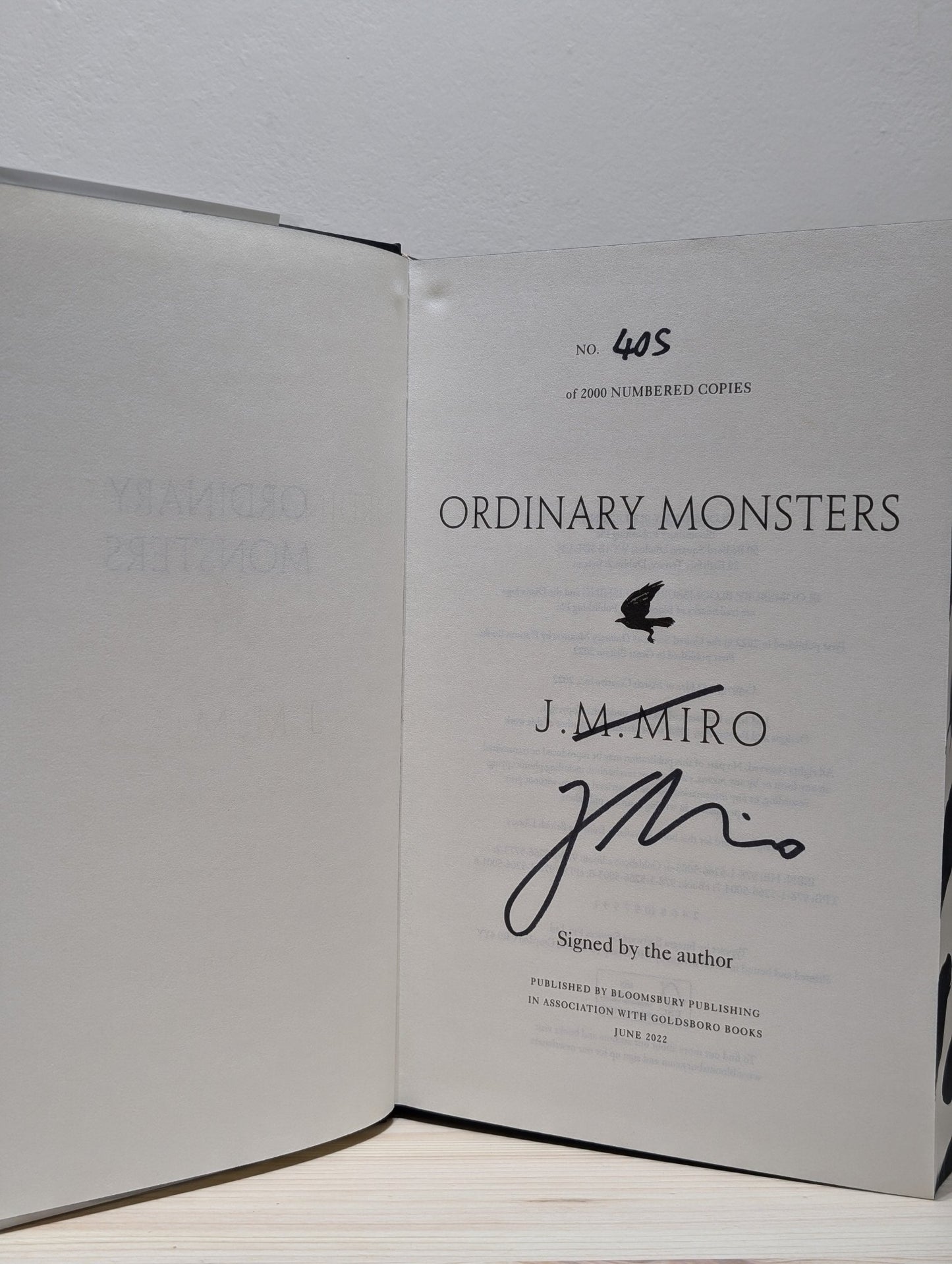 Ordinary Monsters; Bringer of Dust by J M Miro (Signed First Edition with sprayed edges) - Fialta Books