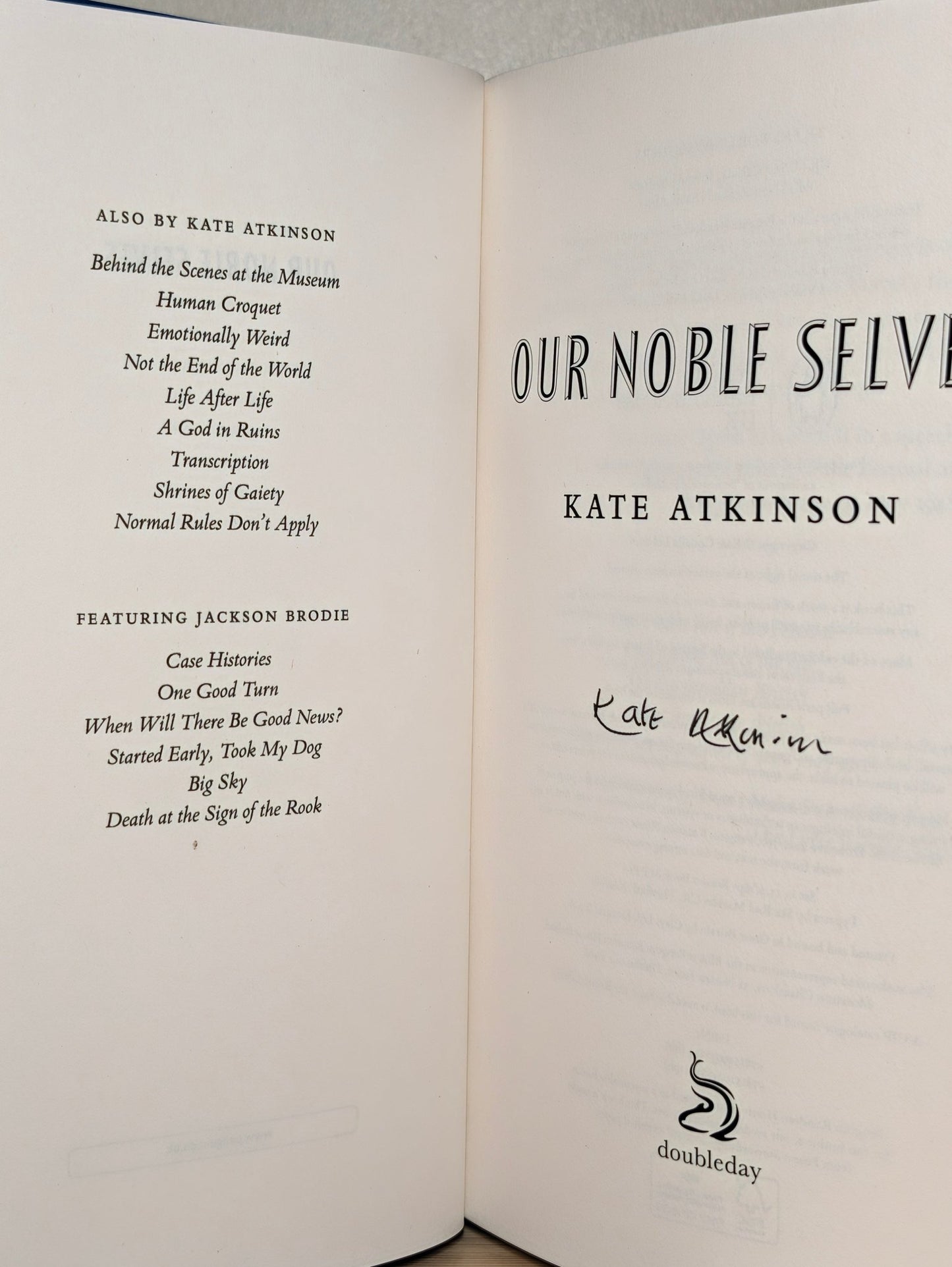 Our Noble Selves by Kate Atkinson (Signed First Edition with sprayed edges) - Fialta Books