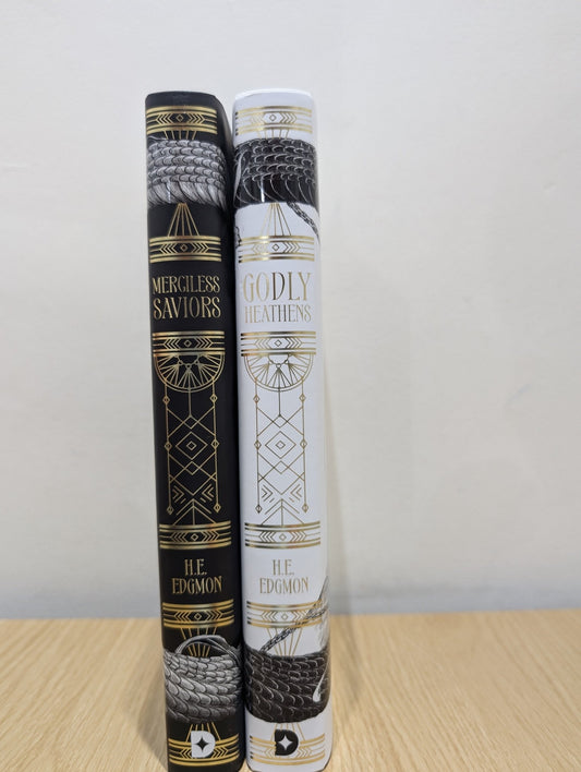 Ouroboros Duology: Godly Heathens; Merciless Saviors by H.E. Edgmon (Signed Set with sprayed edges) - Fialta Books