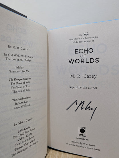 Pandominion 1 - 2: Infinity Gate; Echo of Worlds by M. R. Carey (Signed Set with sprayed edges) - Fialta Books