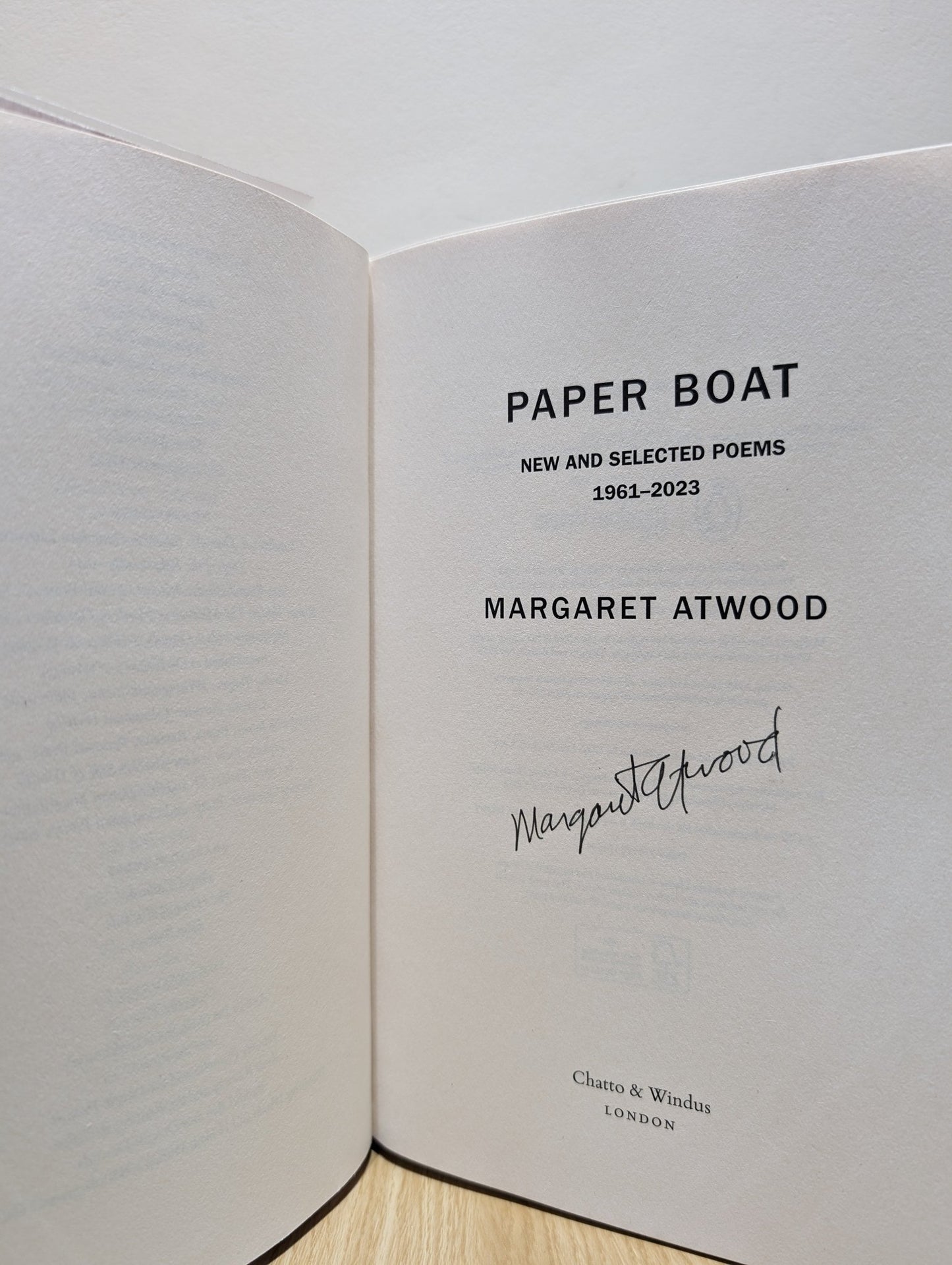 Paper Boat: New and Selected Poems 1961 - 2023 by Margaret Atwood (Signed First Edition) - Fialta Books