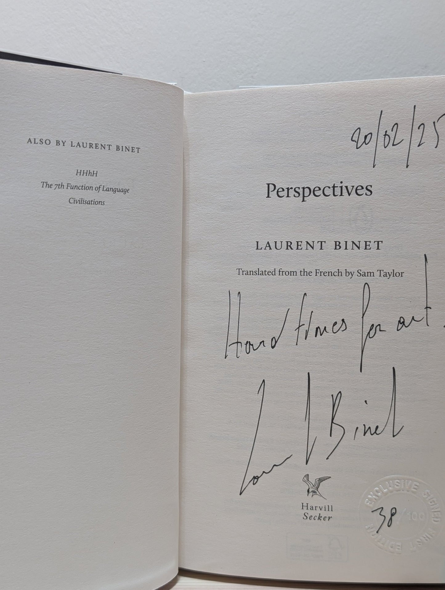 Perspectives by Laurent Binet (Signed Lined Numbered First Edition) - Fialta Books