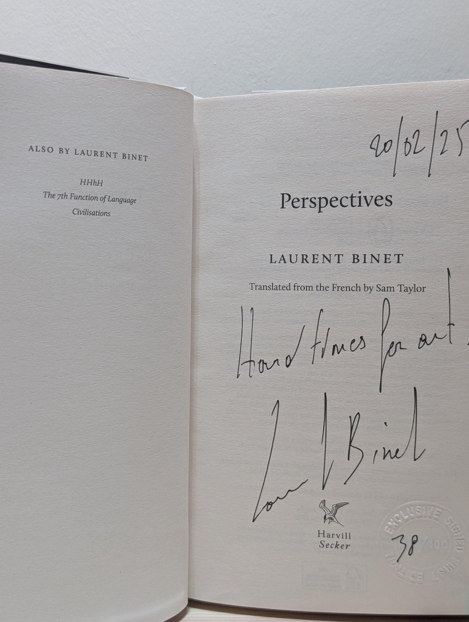 Perspectives by Laurent Binet (Signed Lined Numbered First Edition) - Fialta Books