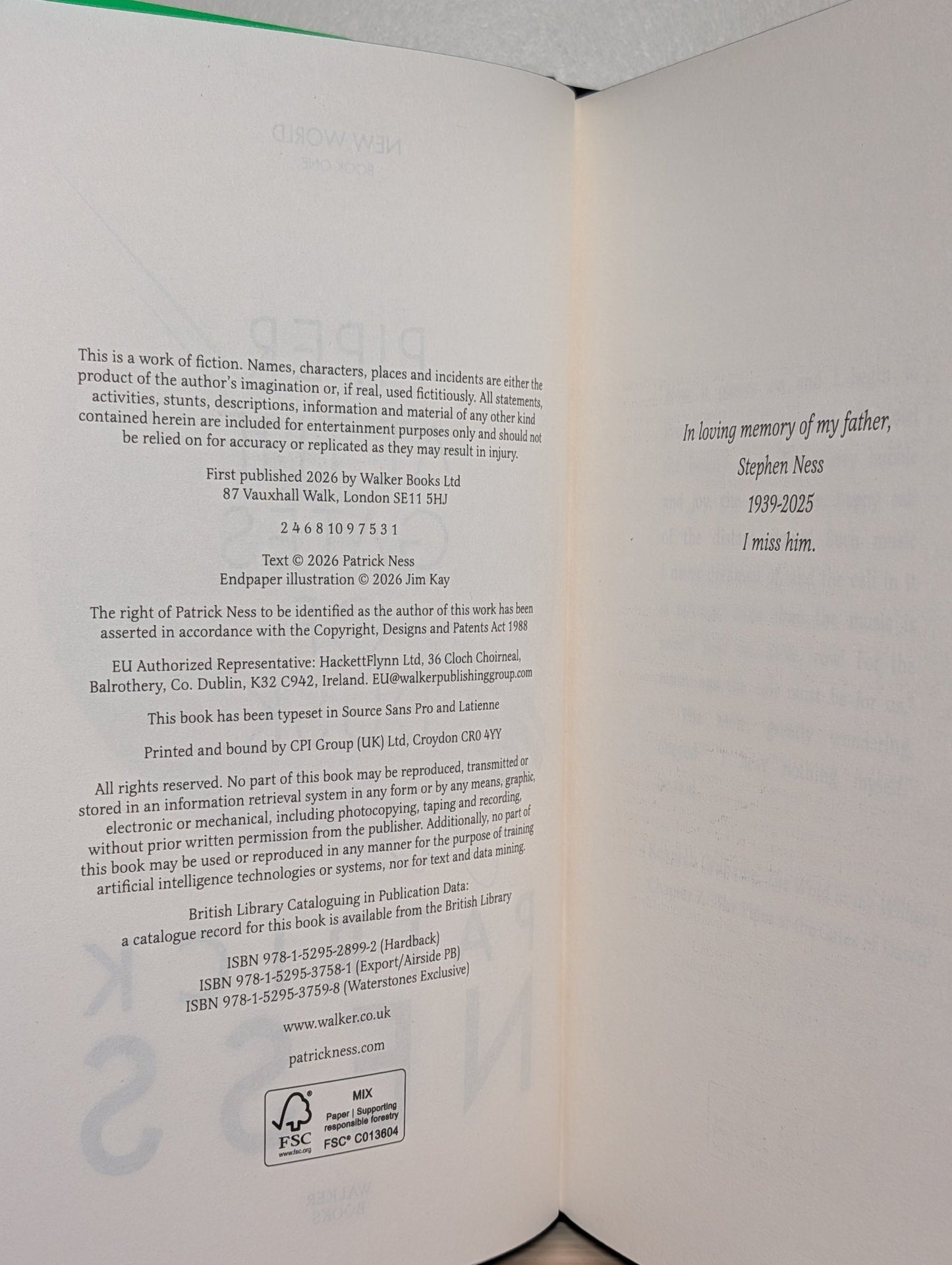 Piper at the Gates of Dusk by Patrick Ness (Signed First Edition with sprayed edges) - Fialta Books