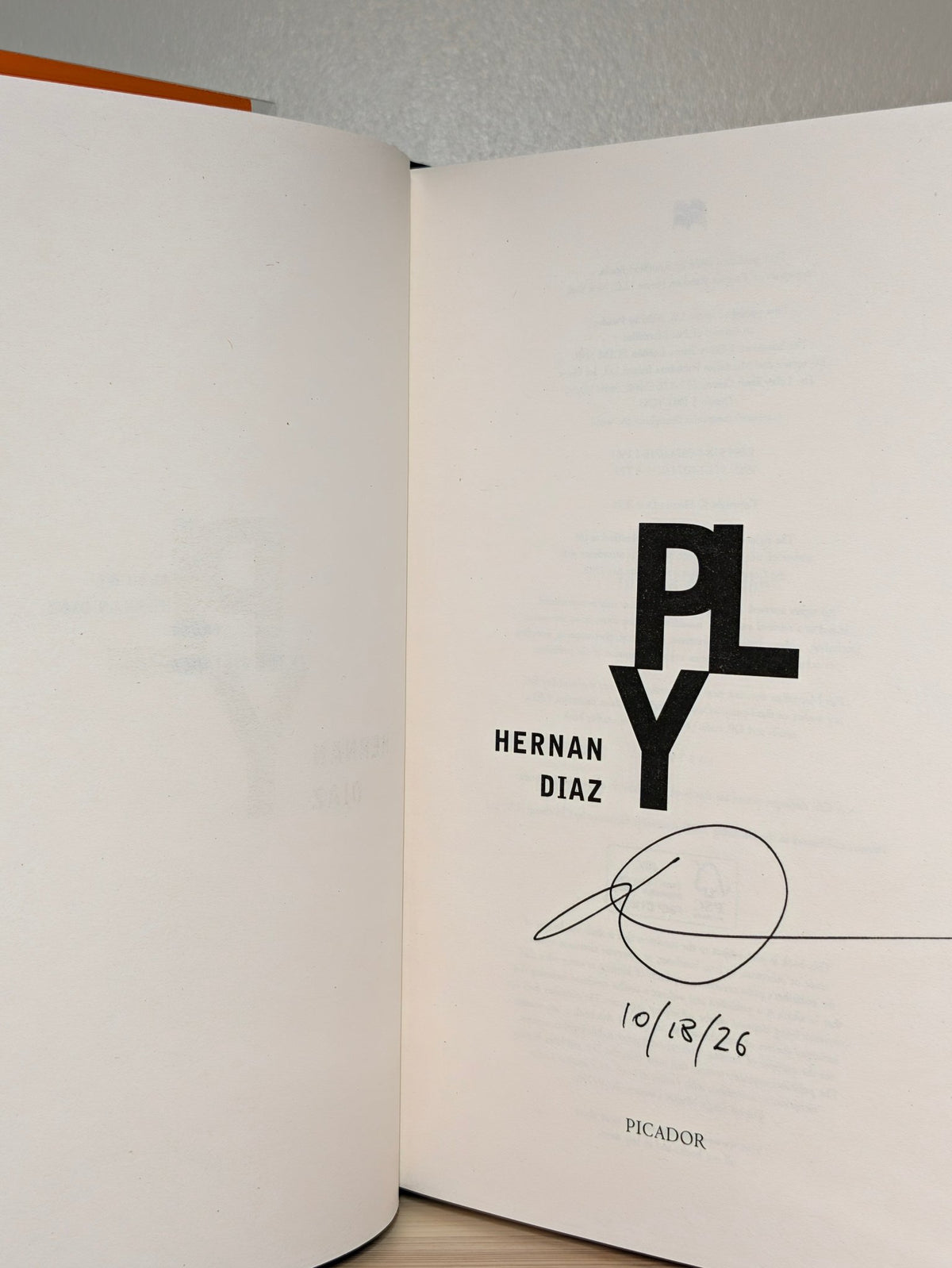 Ply by Hernan Diaz (Signed Dated First Edition) - Fialta Books