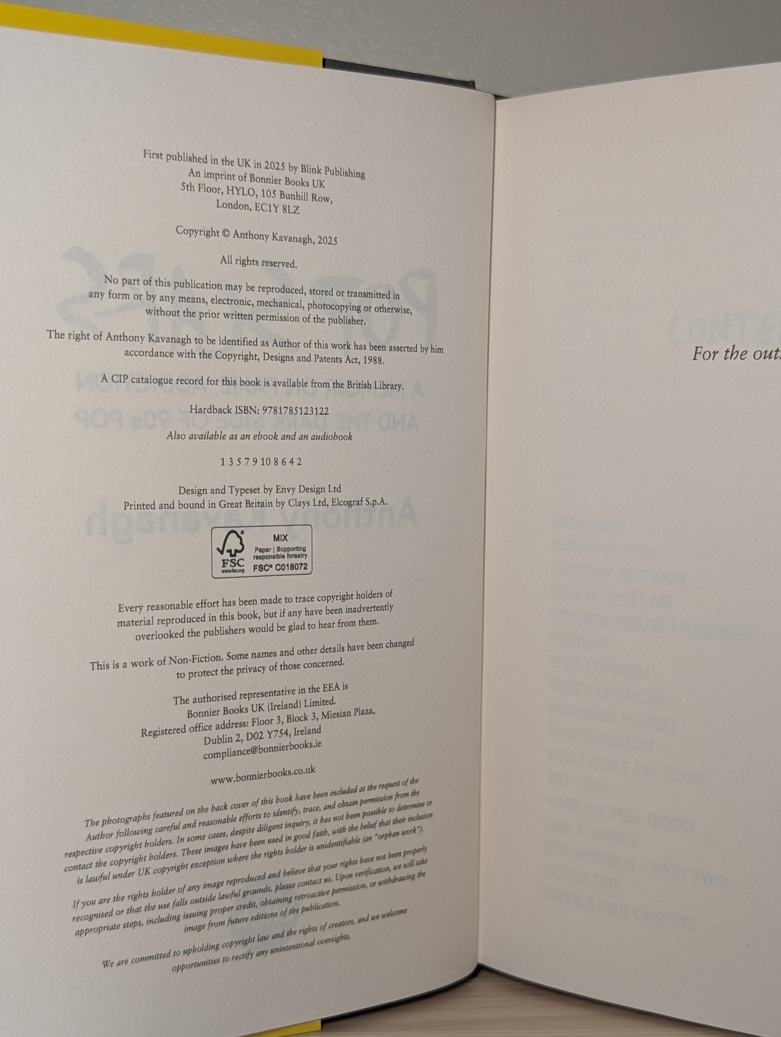 Pop Scars: A memoir on fame, addiction and the dark side of 90s pop by Anthony Kavanagh (Signed First Edition) - Fialta Books