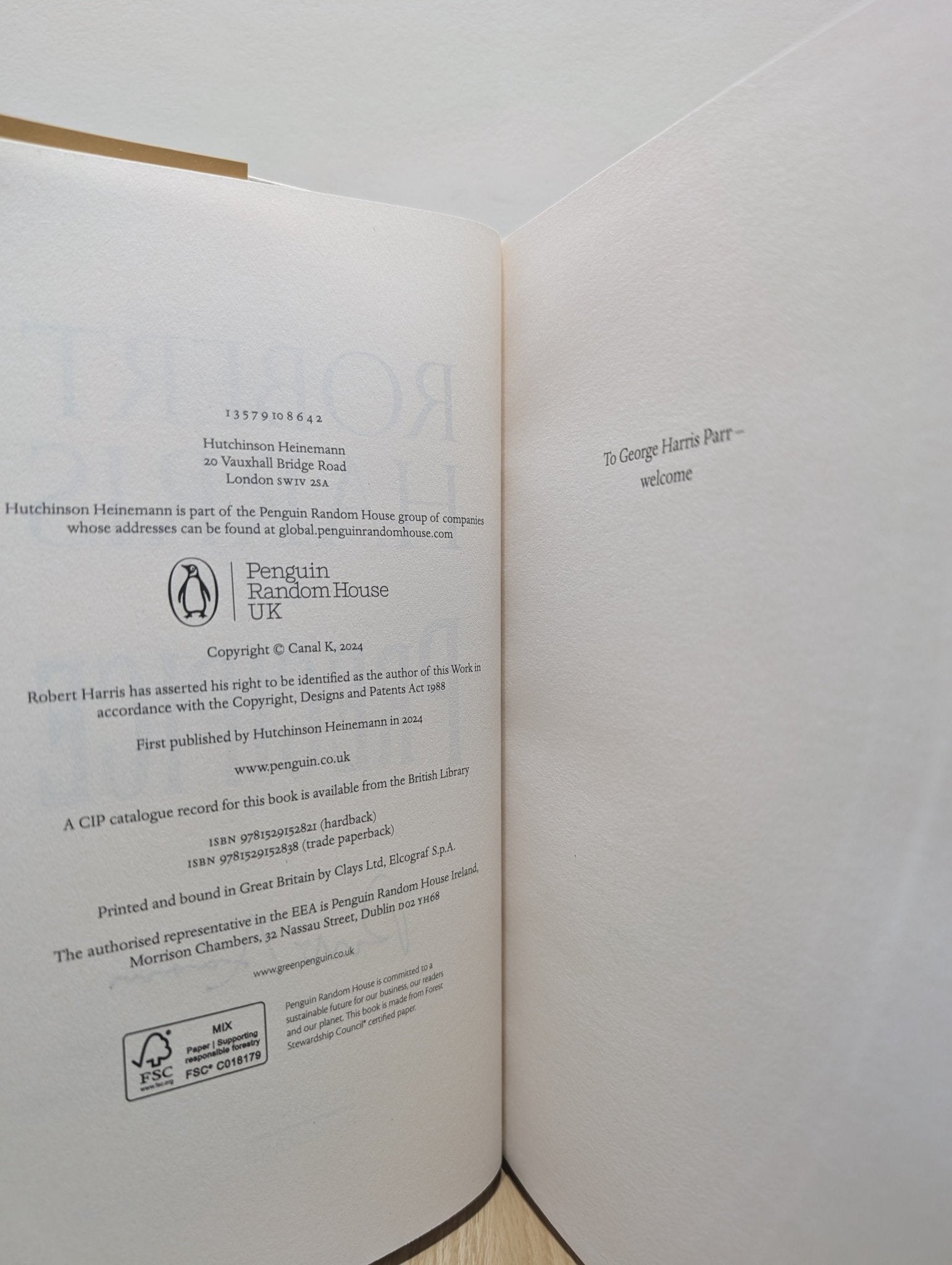 Precipice by Robert Harris (Signed First Edition) - Fialta Books