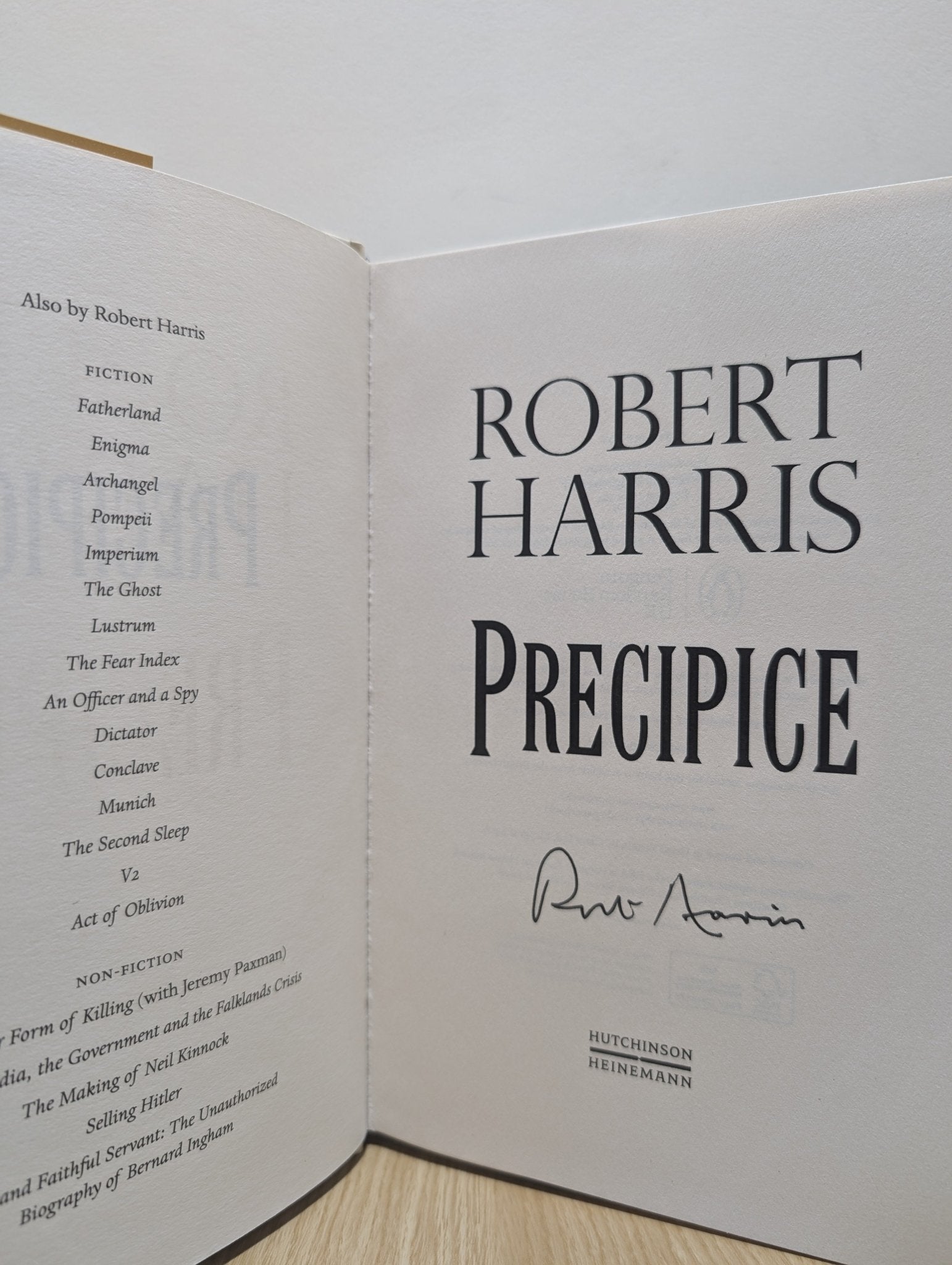 Precipice by Robert Harris (Signed First Edition) - Fialta Books