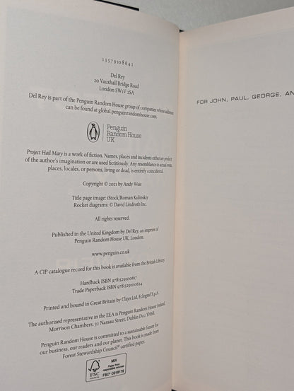 Project Hail Mary by Andy Weir (Signed First Edition) - Fialta Books