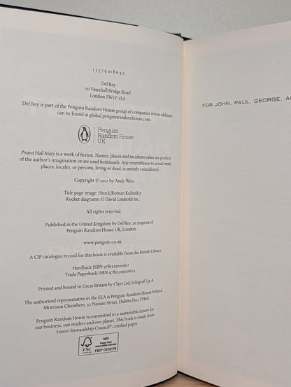 Project Hail Mary by Andy Weir (Signed First Edition) - Fialta Books