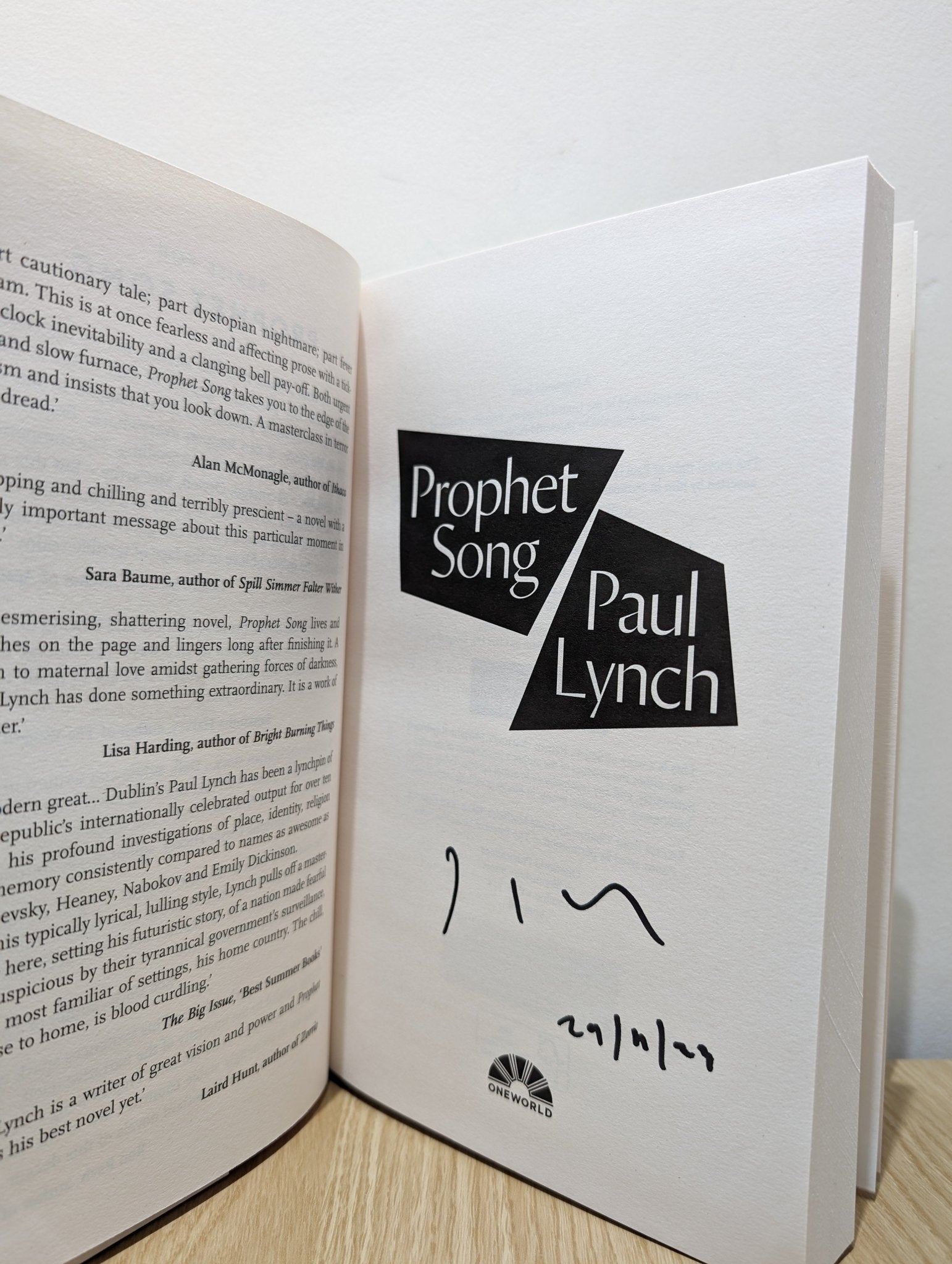 Prophet Song by Paul Lynch (Signed Dated First Edition) - Fialta Books