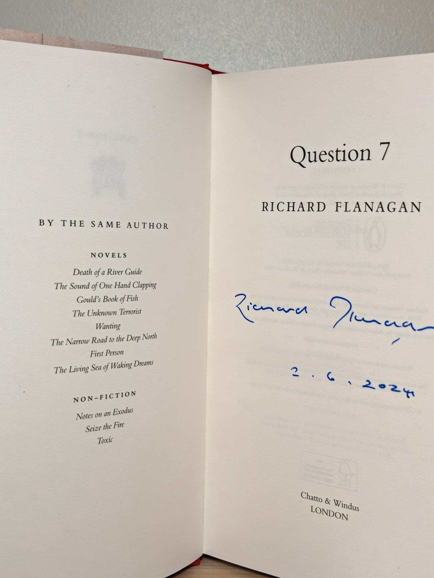 Question 7 by Richard Flanagan (Signed Dated First Edition) - Fialta Books