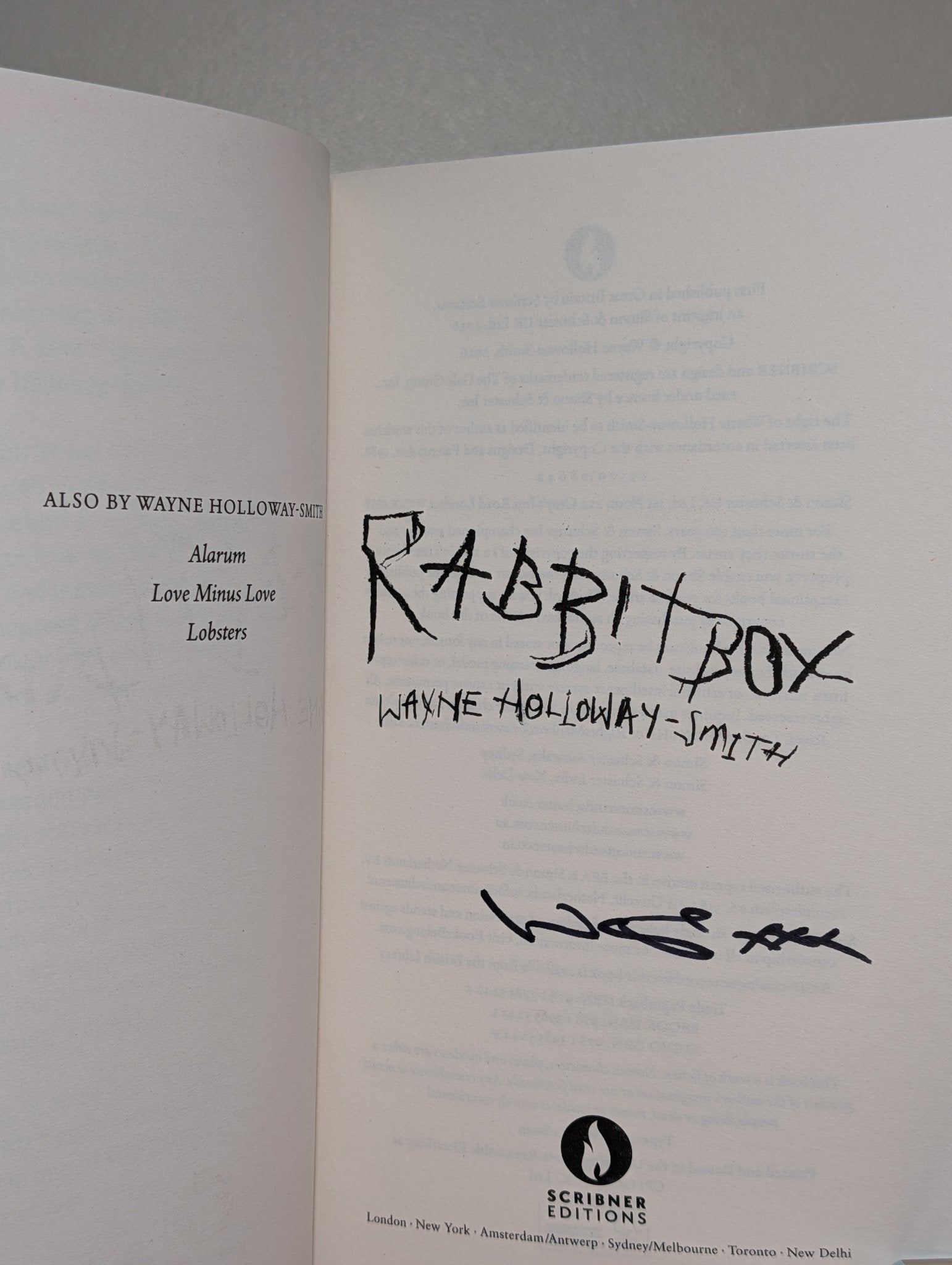 RABBITBOX by Wayne Holloway - Smith (Signed First Edition) - Fialta Books