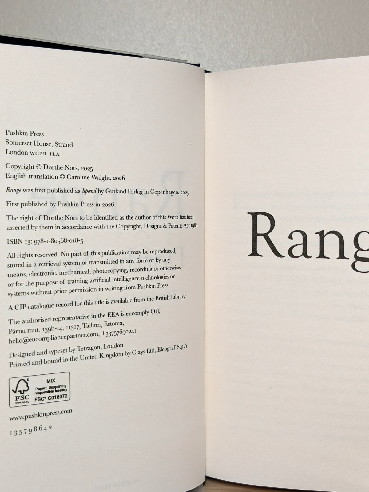 Range by Dorthe Nors (Signed First Edition) - Fialta Books