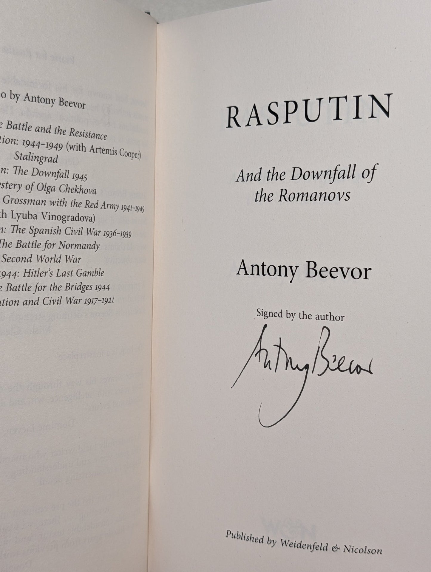 Rasputin: And the Downfall of the Romanovs by Antony Beevor (Signed First Edition) - Fialta Books