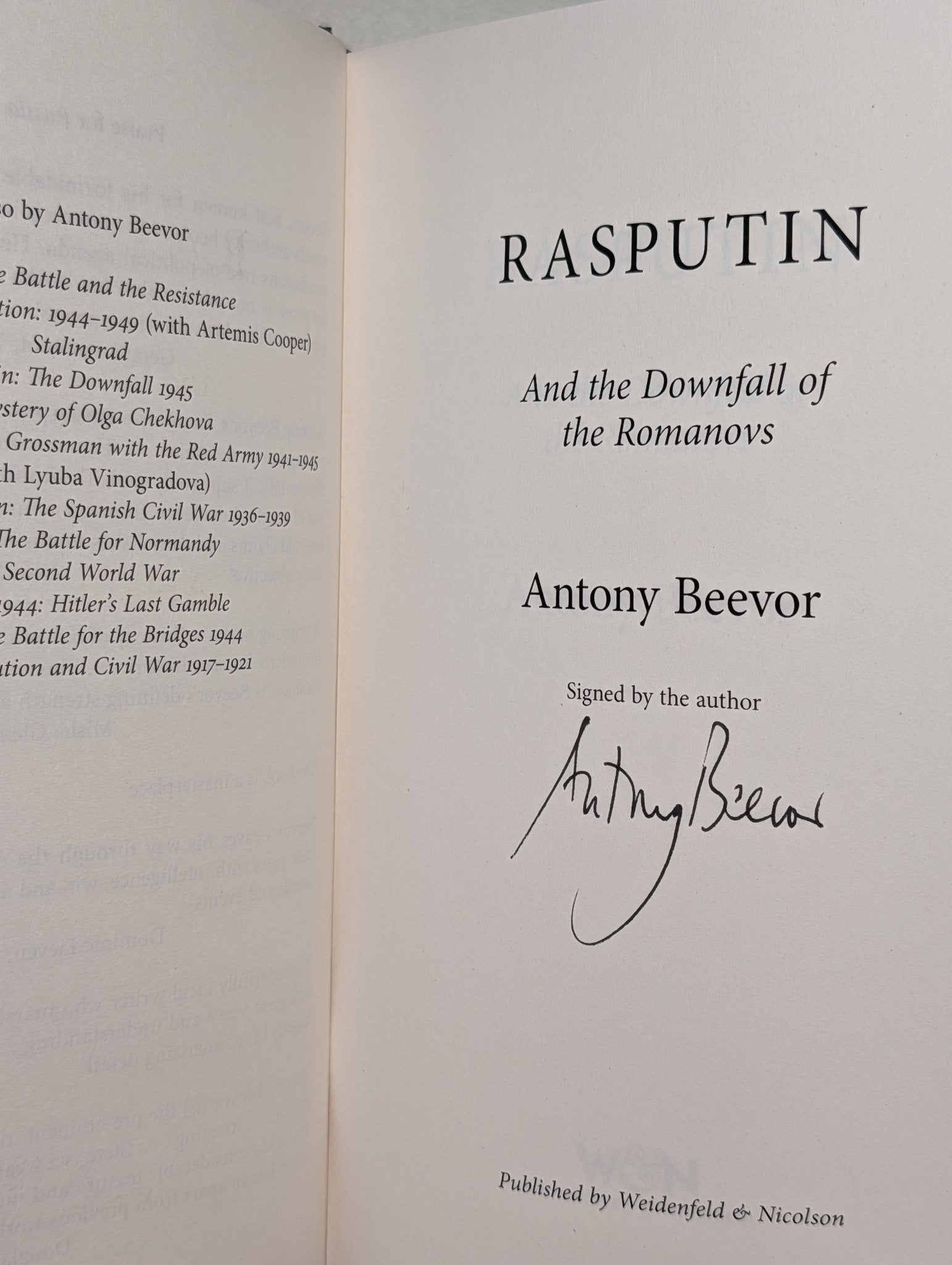 Rasputin: And the Downfall of the Romanovs by Antony Beevor (Signed First Edition) - Fialta Books