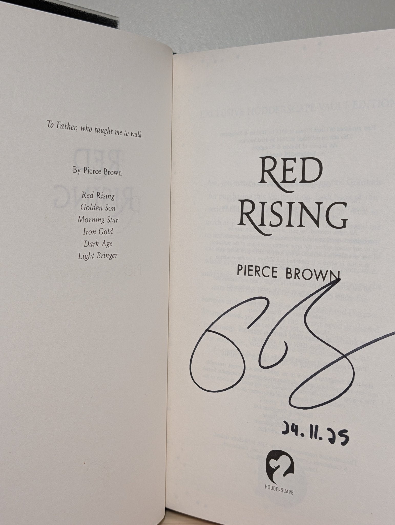 Red Rising by Pierce Brown (Signed Dated Edition) - Fialta Books