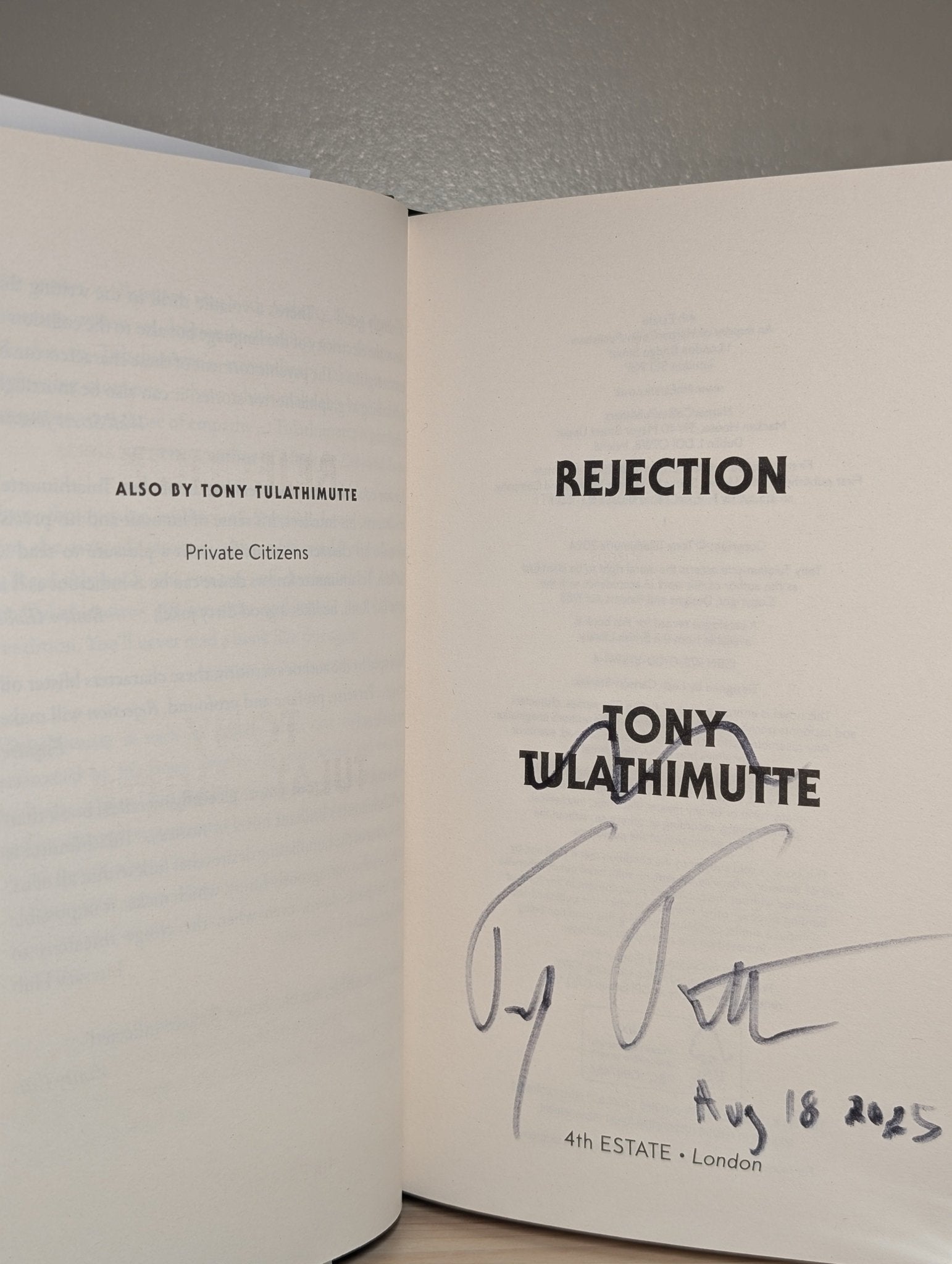 Rejection by Tony Tulathimutte (Signed Dated First Edition) - Fialta Books