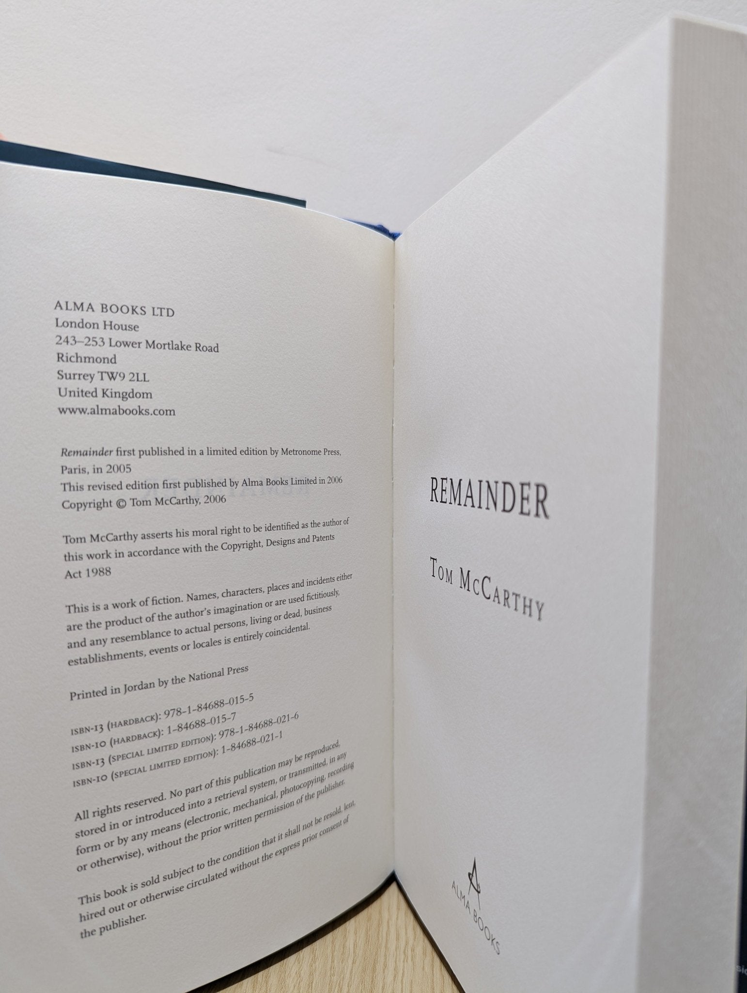 Remainder by Tom McCarthy (First Edition) - Fialta Books