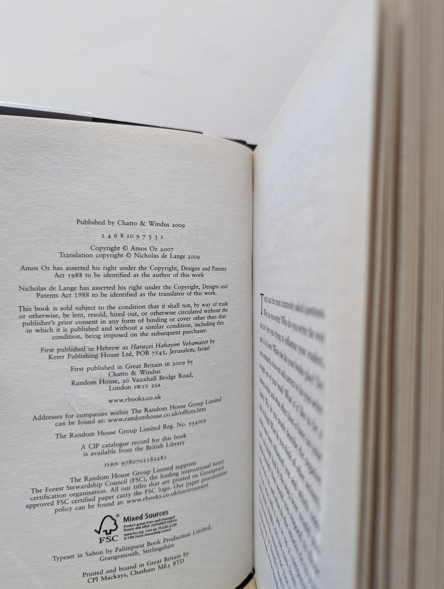 Rhyming Life and Death by Amos Oz (Signed First Edition) - Fialta Books