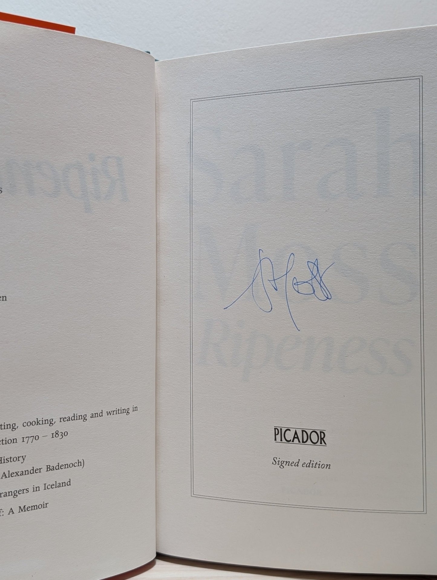 Ripeness by Sarah Moss (Signed First Edition) - Fialta Books