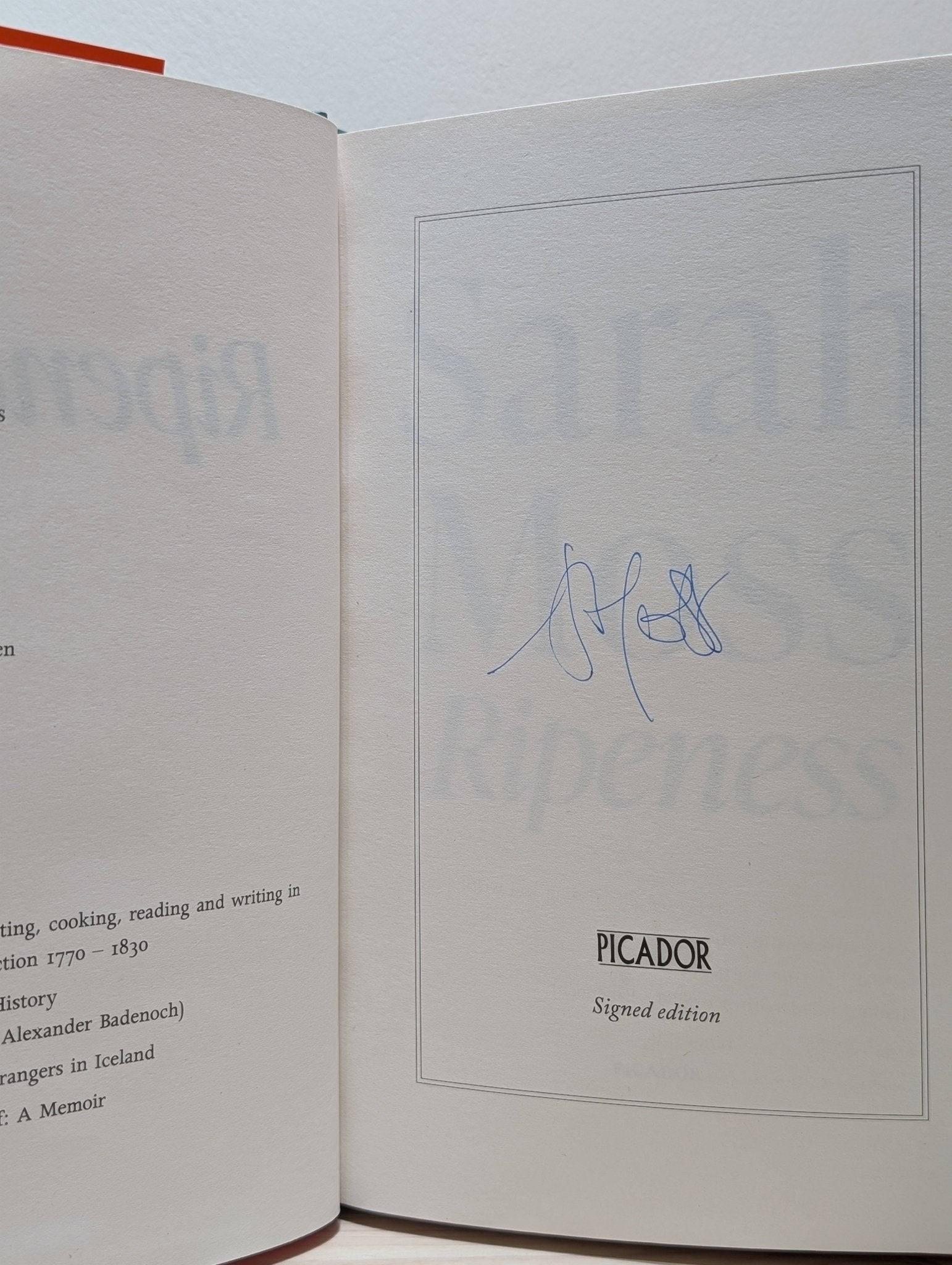 Ripeness by Sarah Moss (Signed First Edition) - Fialta Books