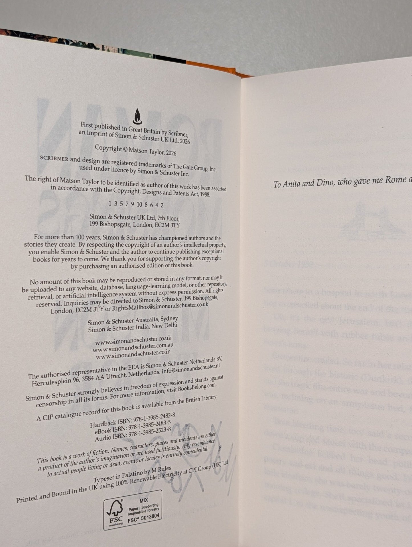 Roman Mornings by Matson Taylor (Signed First Edition with sprayed edges) - Fialta Books