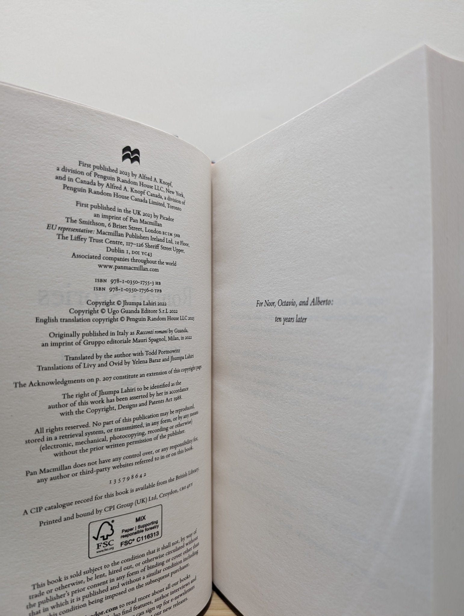 Roman Stories by Jhumpa Lahiri (Signed First Edition) - Fialta Books