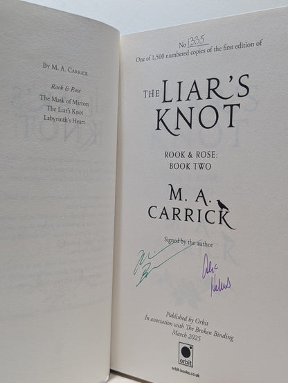 Rook & Rose Series: The Mask of Mirrors; The Liar's Knot; Labyrinth's Heart by M.A. Carrick (Signed with sprayed edges) - Fialta Books
