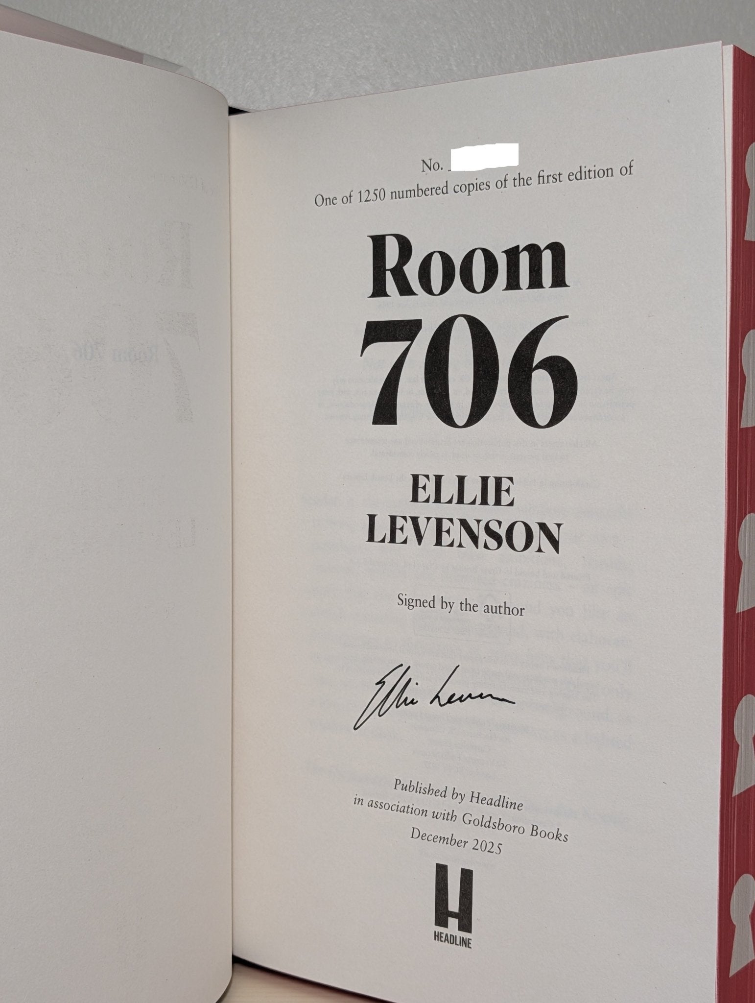 Room 706 by Ellie Levenson (Signed Numbered First Edition with sprayed edges) - Fialta Books
