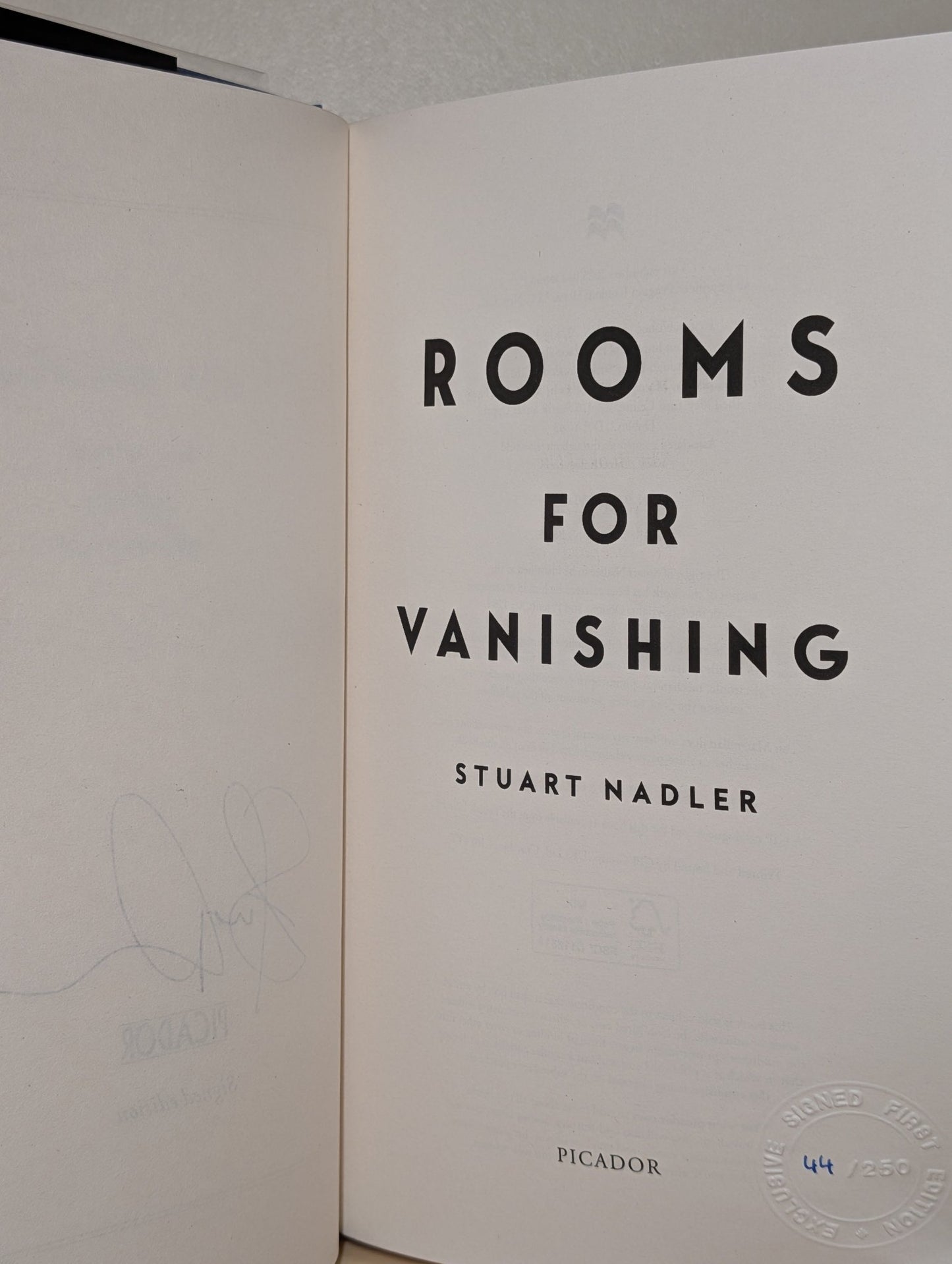 Rooms for Vanishing by Stuart Nadler (Signed First Edition) - Fialta Books