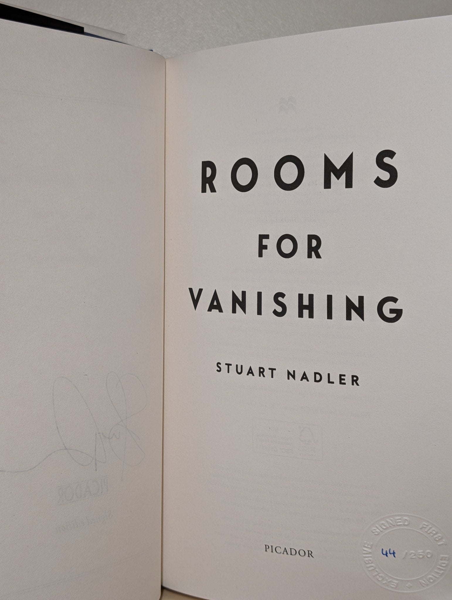 Rooms for Vanishing by Stuart Nadler (Signed First Edition) - Fialta Books
