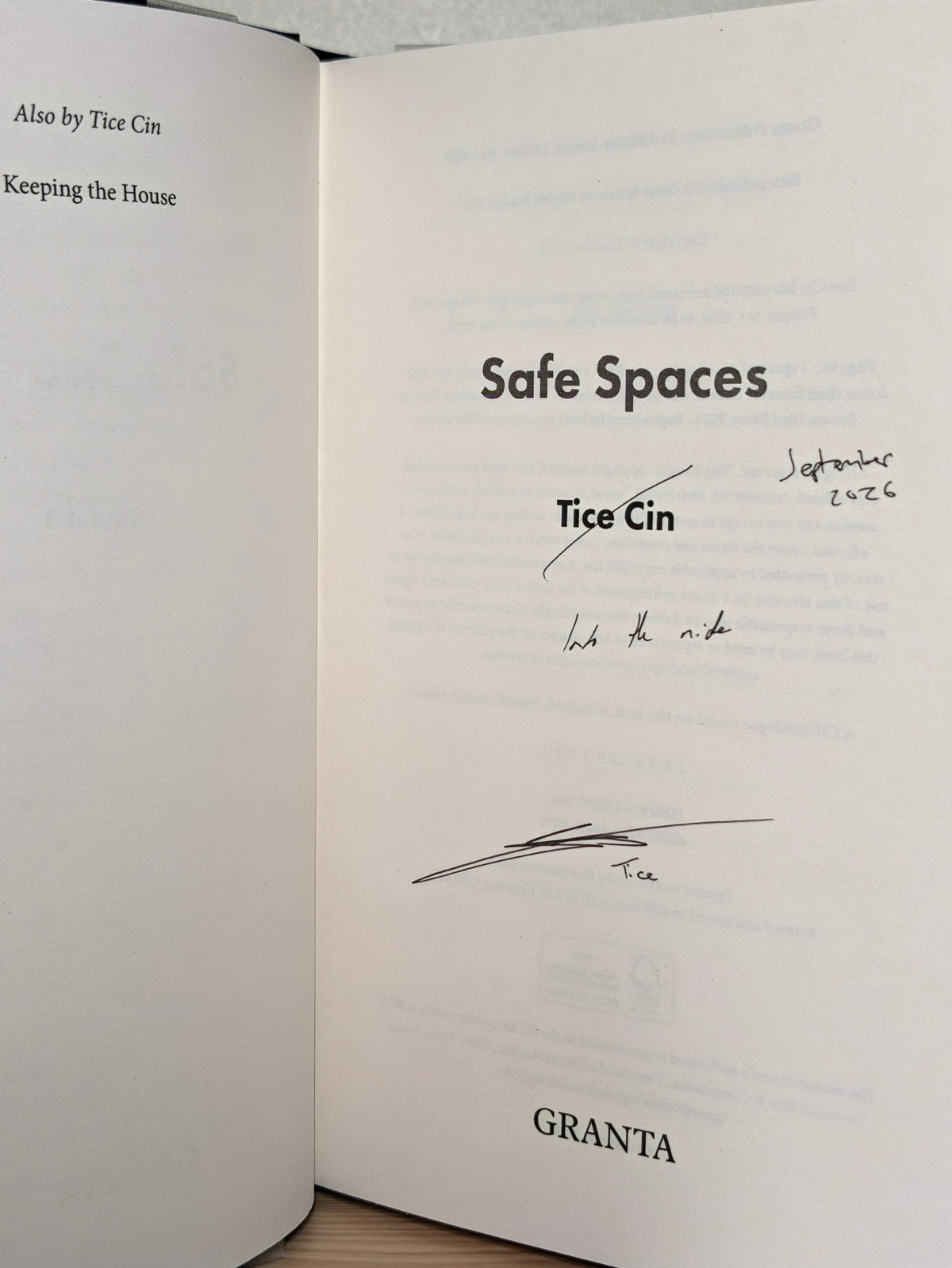 Safe Spaces by Tice Cin (Signed Dated First Edition) - Fialta Books