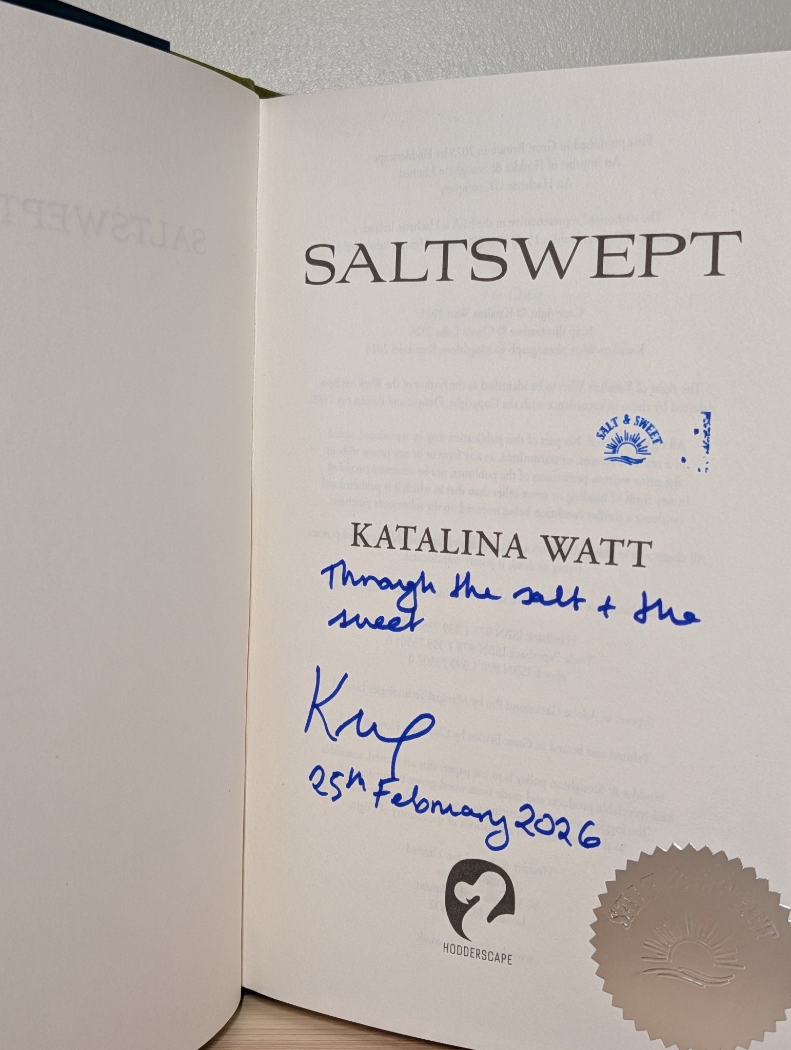 Saltswept by Katalina Watt (Signed Lined Dated First Edition) - Fialta Books