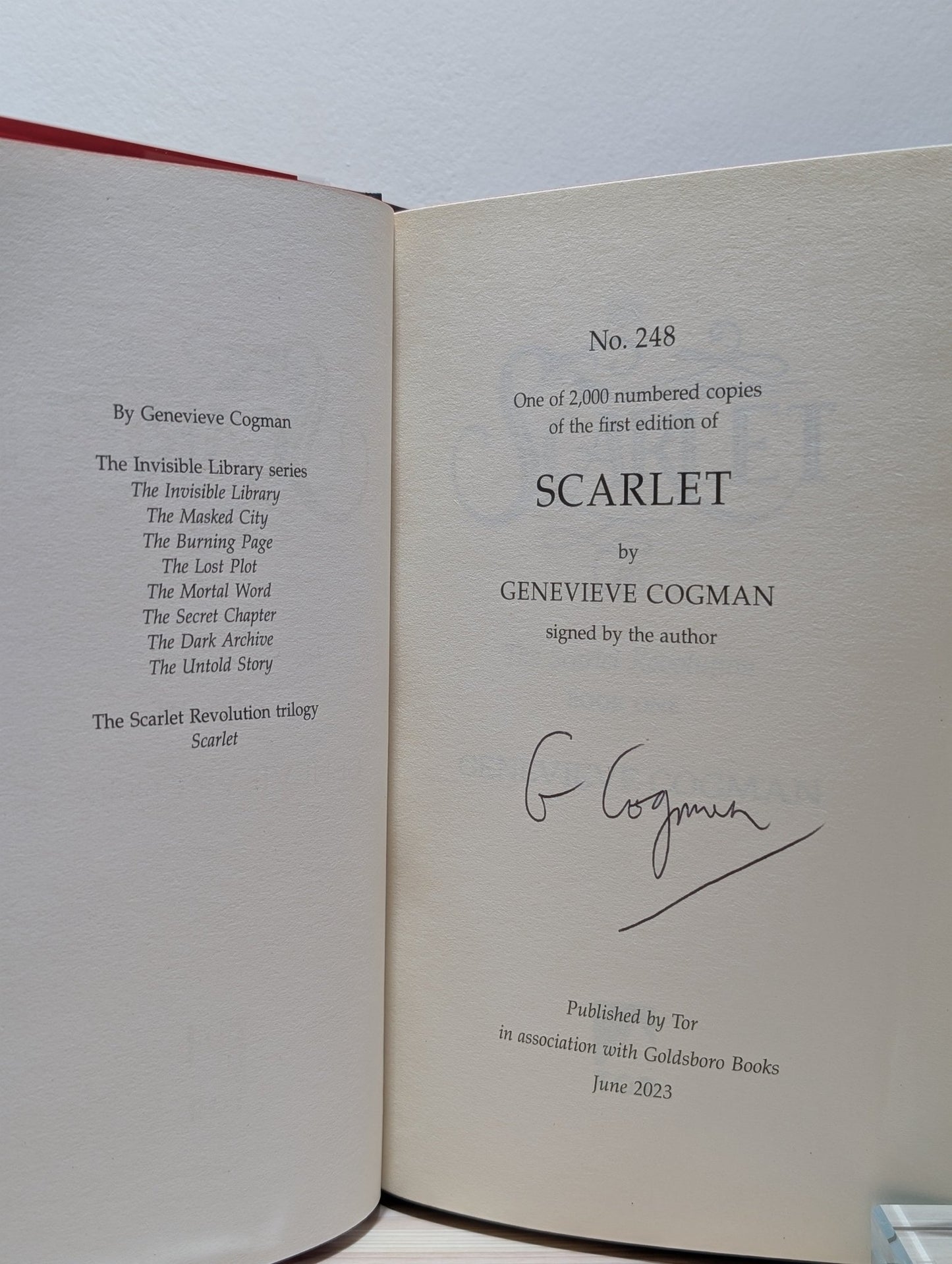 Scarlet; Elusive; Damned by Genevieve Cogman (Signed First Edition Set) - Fialta Books