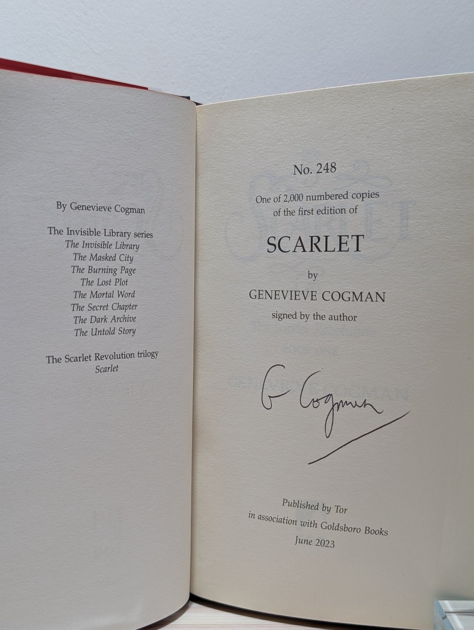 Scarlet; Elusive; Damned by Genevieve Cogman (Signed First Edition Set) - Fialta Books
