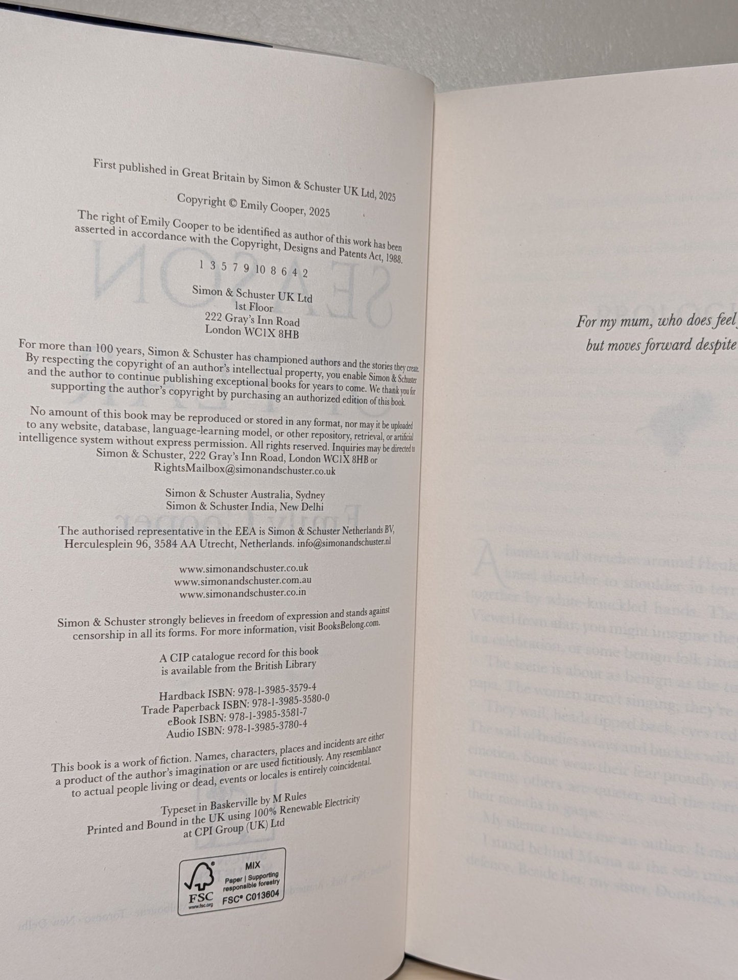 Season of Fear by Emily Cooper (Signed Numbered First Edition with sprayed edges) - Fialta Books