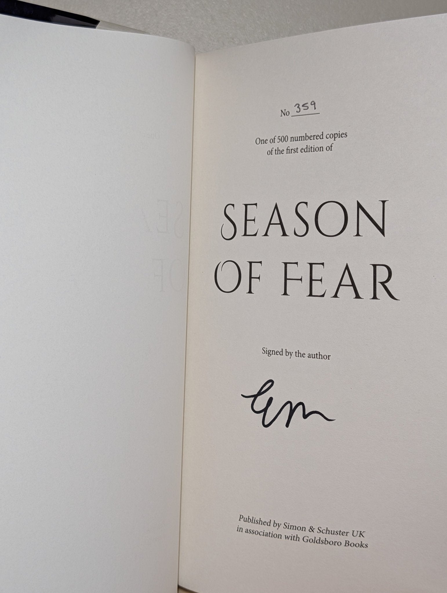 Season of Fear by Emily Cooper (Signed Numbered First Edition with sprayed edges) - Fialta Books